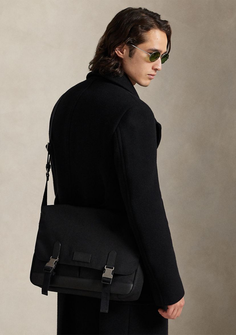 Leather-Trim Travel Messenger Bag