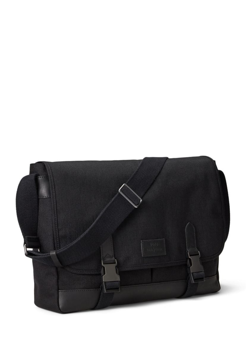 Leather-Trim Travel Messenger Bag