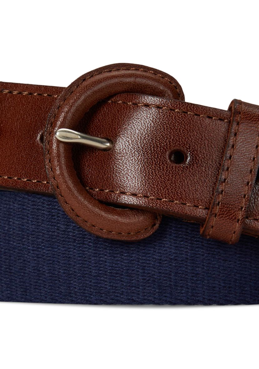 Webbed Cotton & Leather Belt