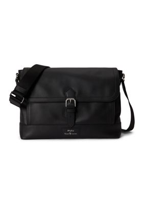 Polo Ralph Lauren Men's Smooth Leather Messenger Bag, Black