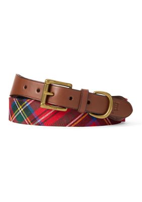 Polo Ralph Lauren Men's Leather-Trim Tartan Wool Belt