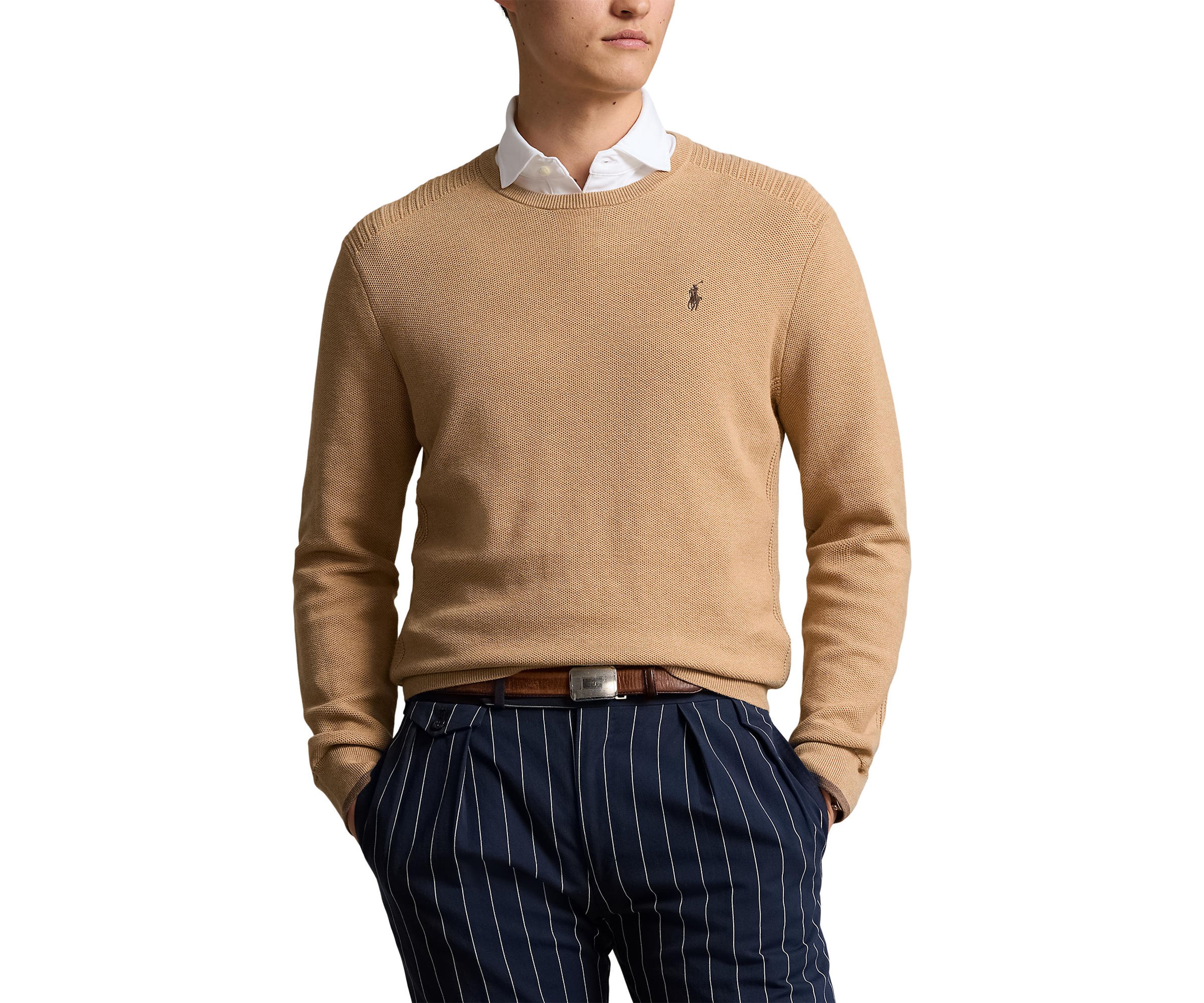 Mesh Knit Cotton Crew Neck Sweater