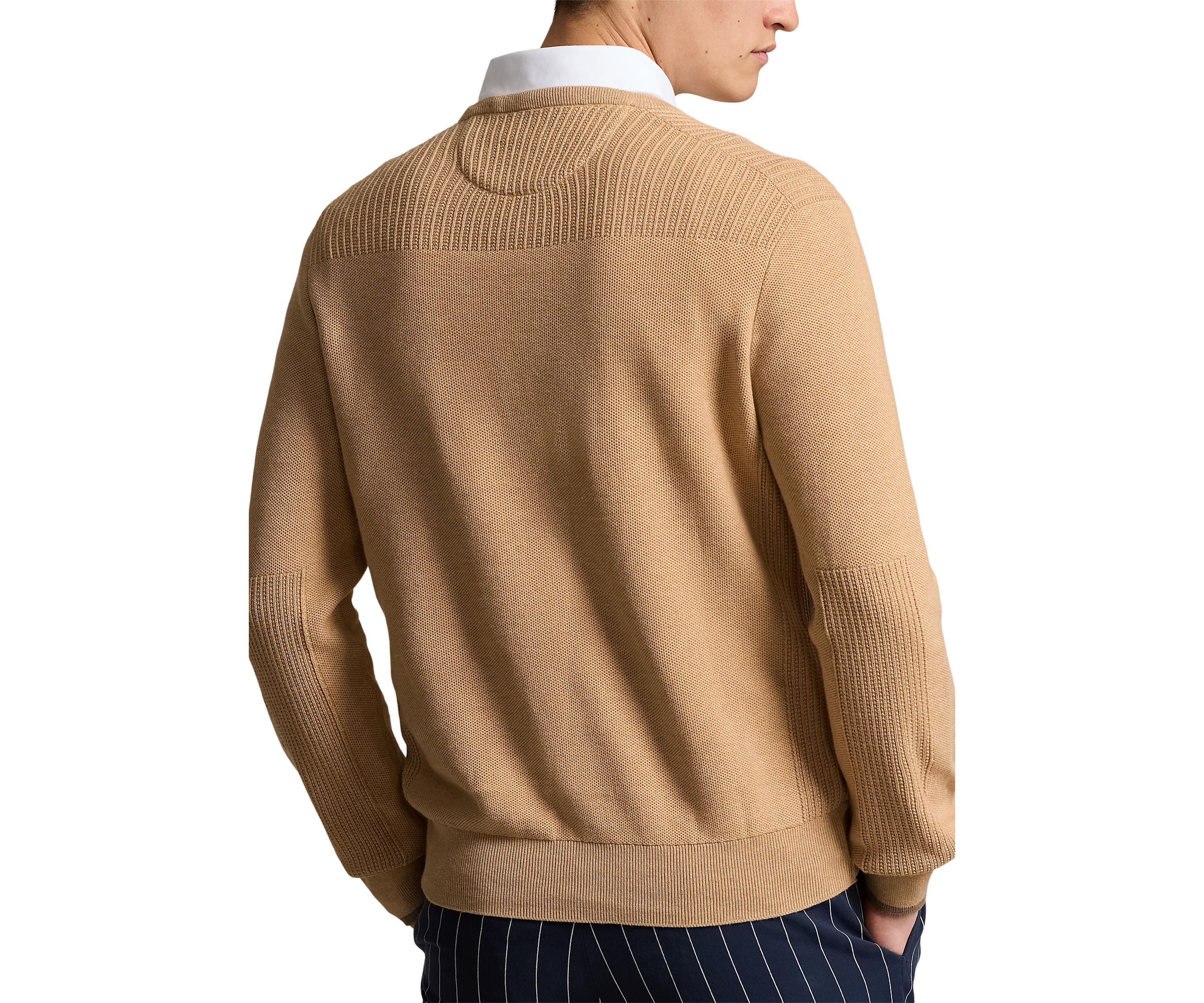 Mesh Knit Cotton Crew Neck Sweater