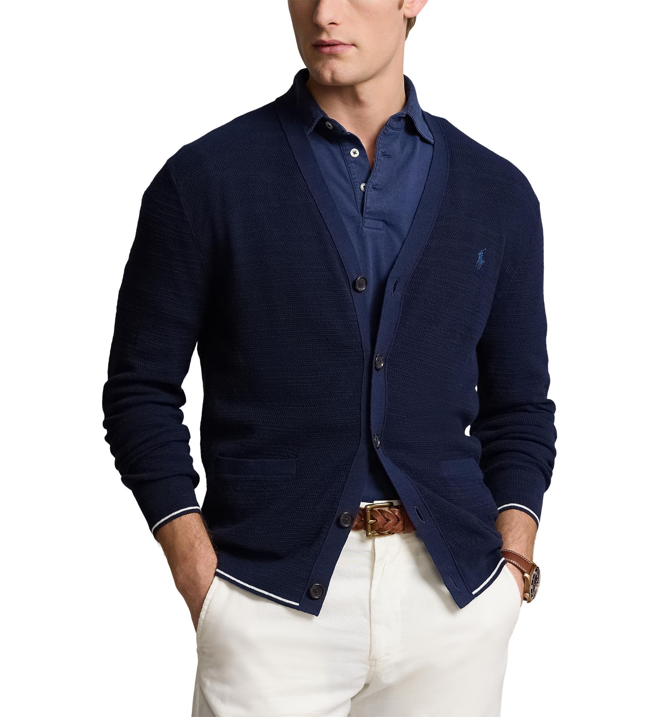Textured Cotton Linen V-Neck Cardigan