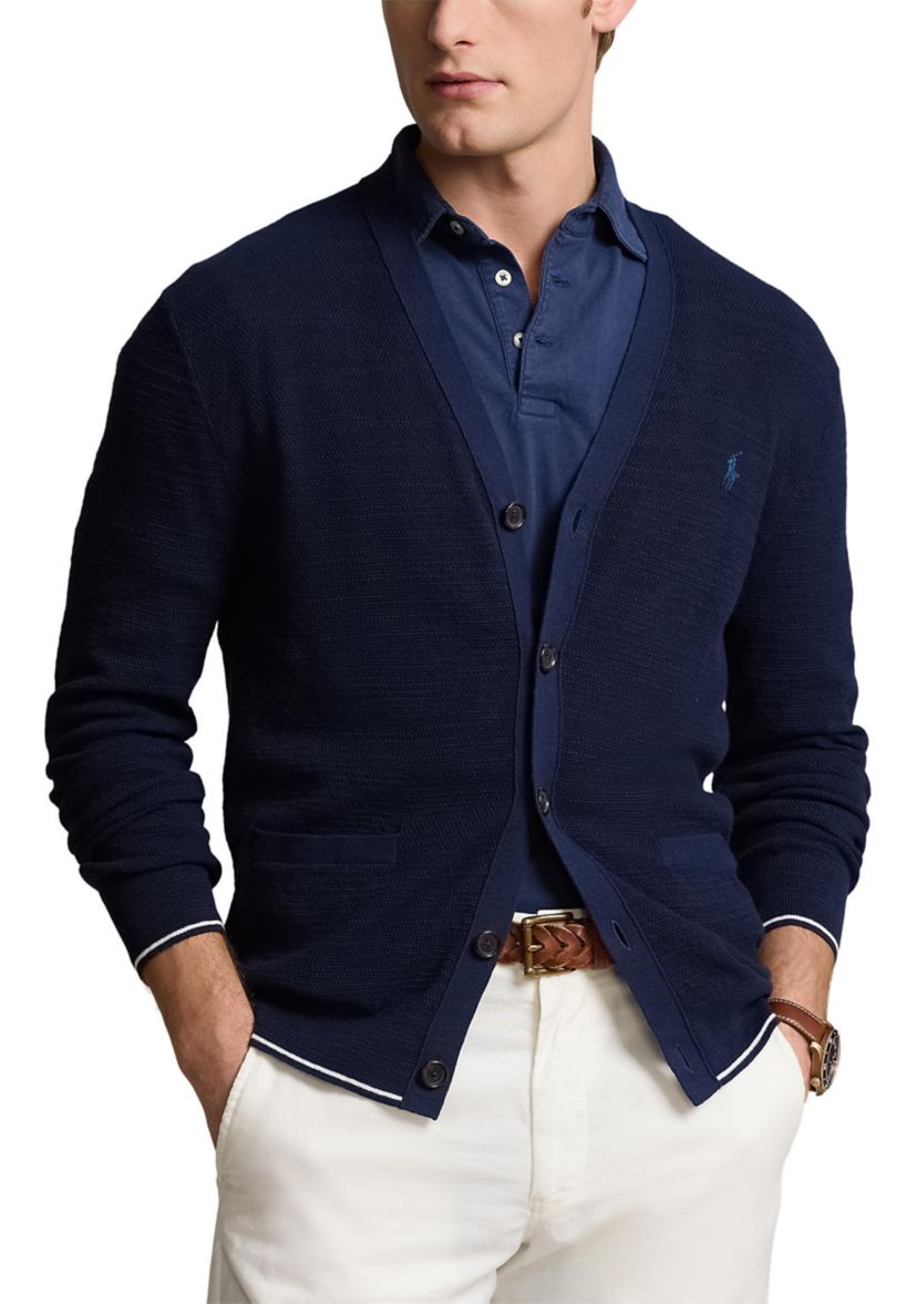 Textured Cotton Linen V-Neck Cardigan