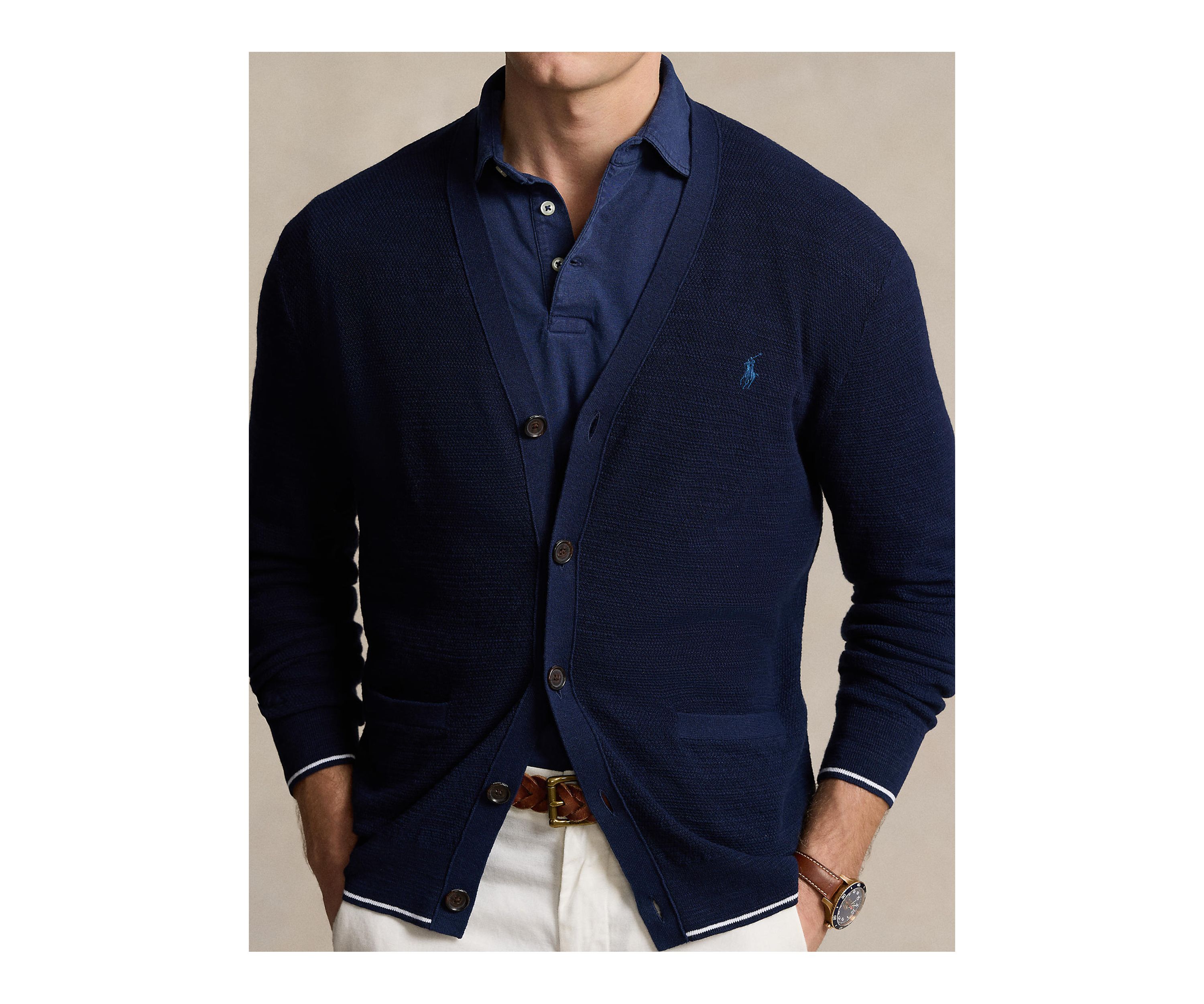 Textured Cotton Linen V-Neck Cardigan