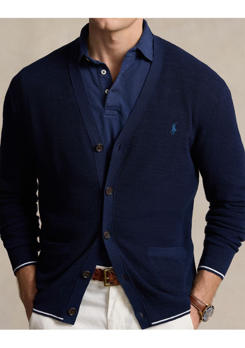 Textured Cotton Linen V-Neck Cardigan