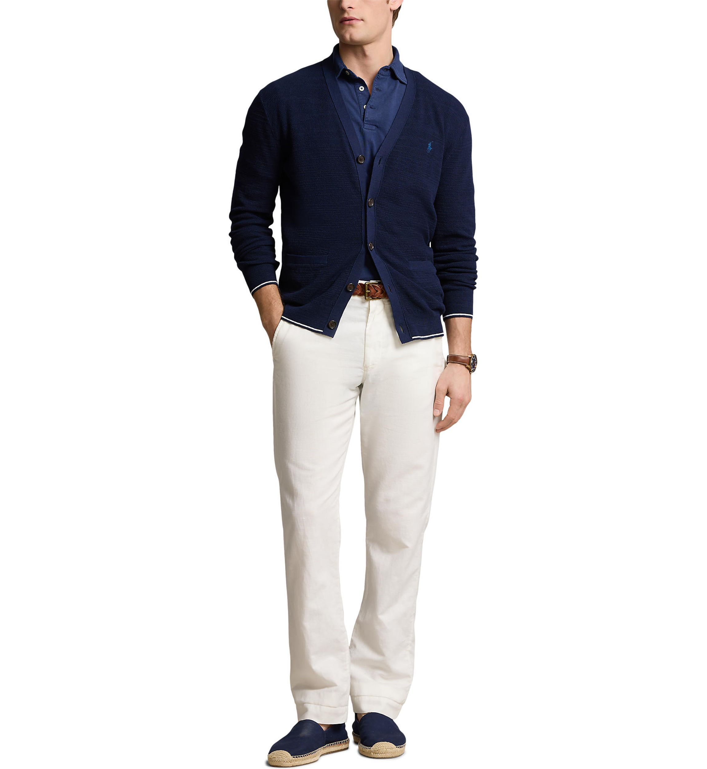 Textured Cotton Linen V-Neck Cardigan