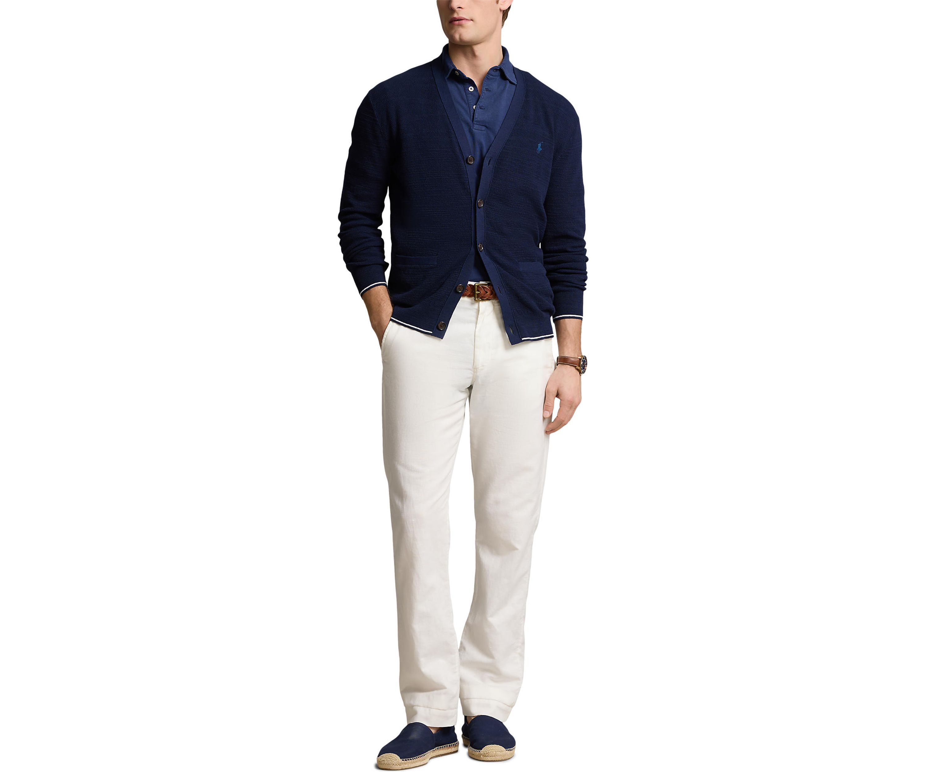 Textured Cotton Linen V-Neck Cardigan
