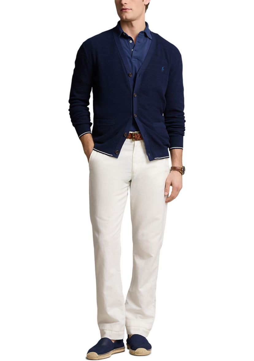 Textured Cotton Linen V-Neck Cardigan