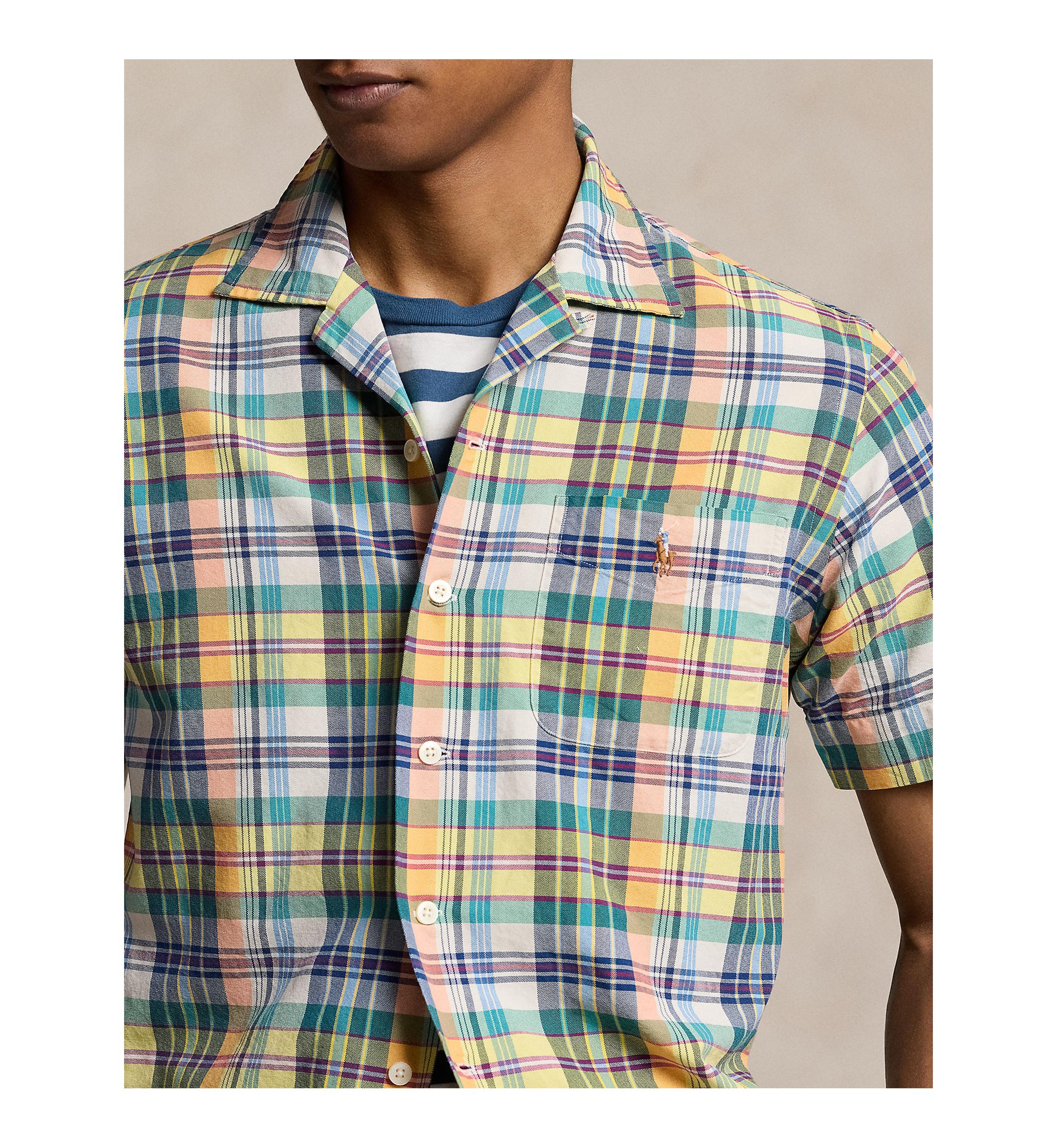 Classic Fit Plaid Oxford Camp Shirt