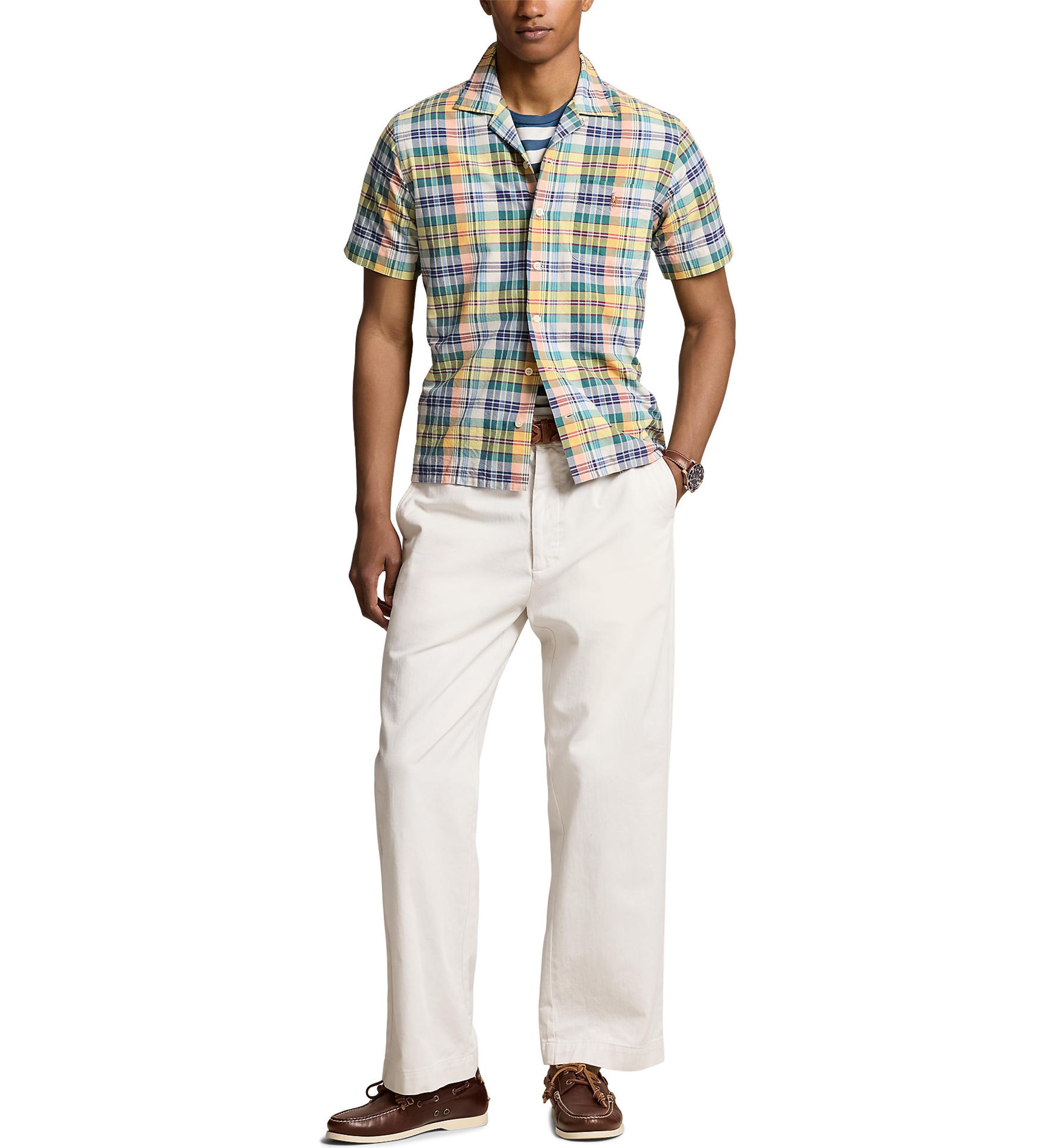 Classic Fit Plaid Oxford Camp Shirt