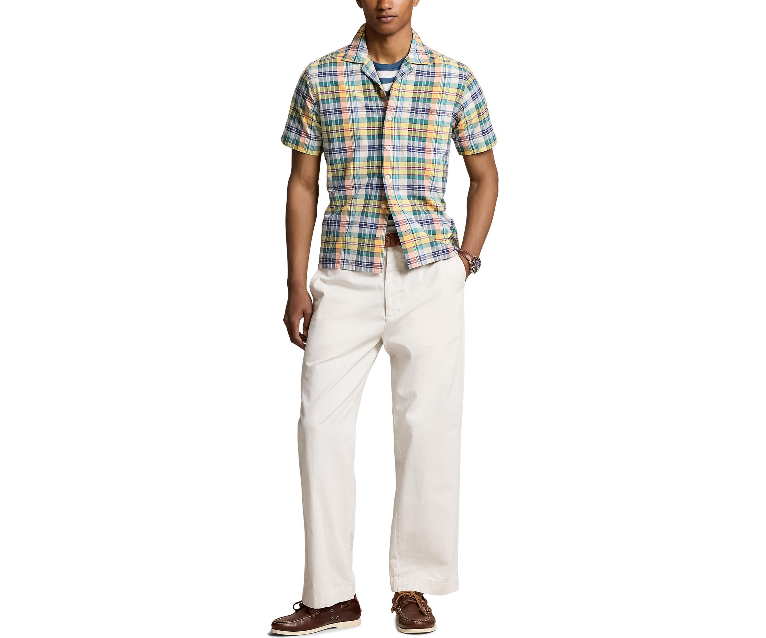 Classic Fit Plaid Oxford Camp Shirt