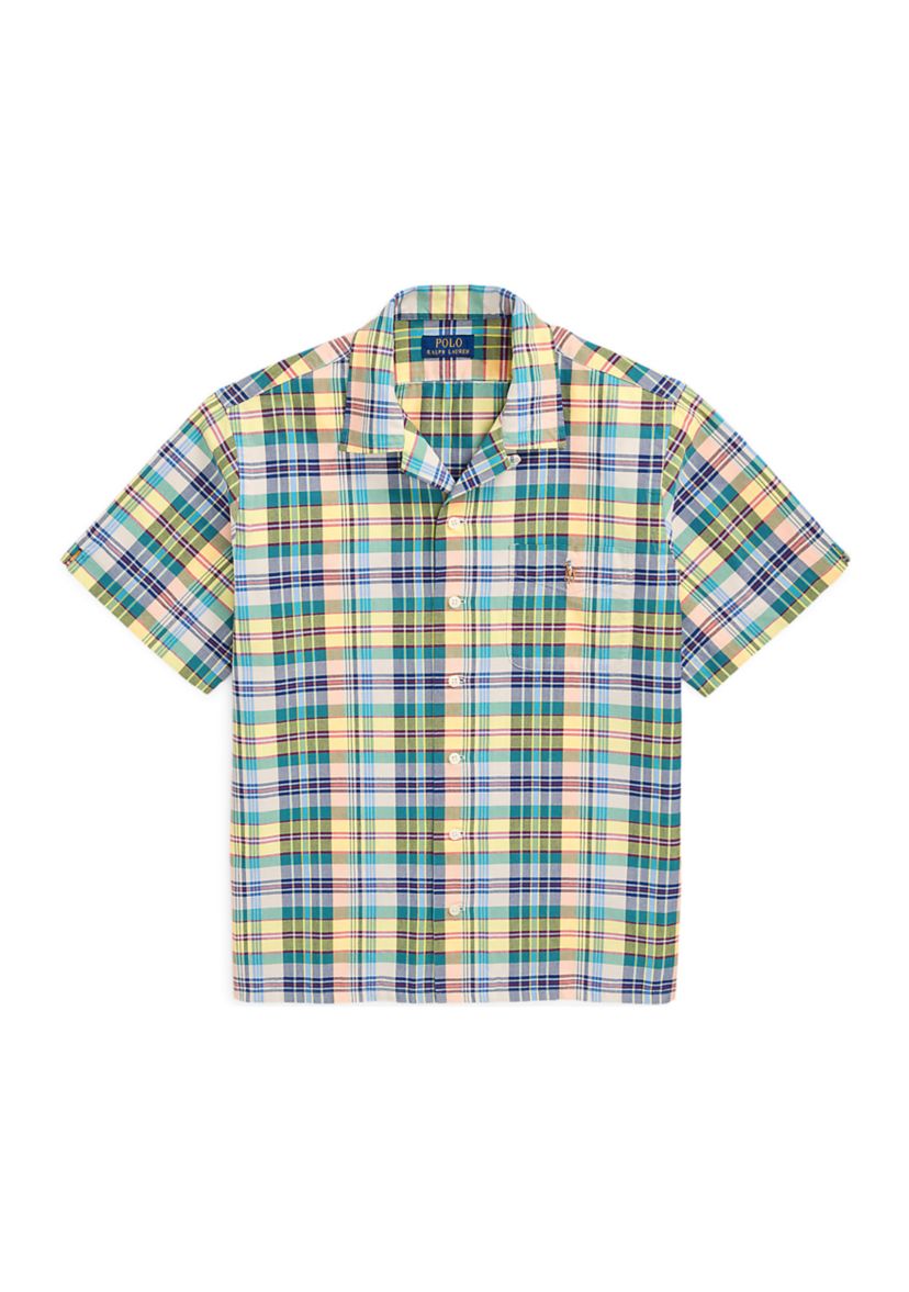 Classic Fit Plaid Oxford Camp Shirt