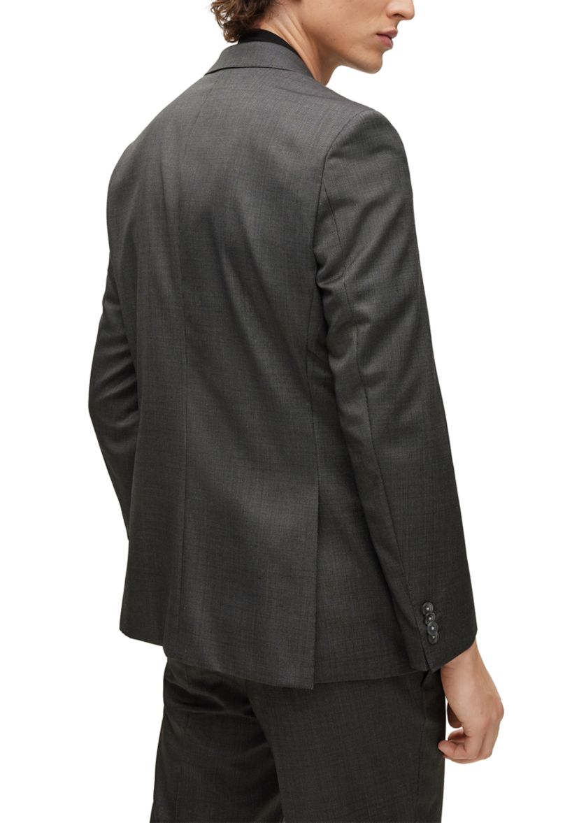 Slim Fit Micro Pattern Virgin Wool Coat