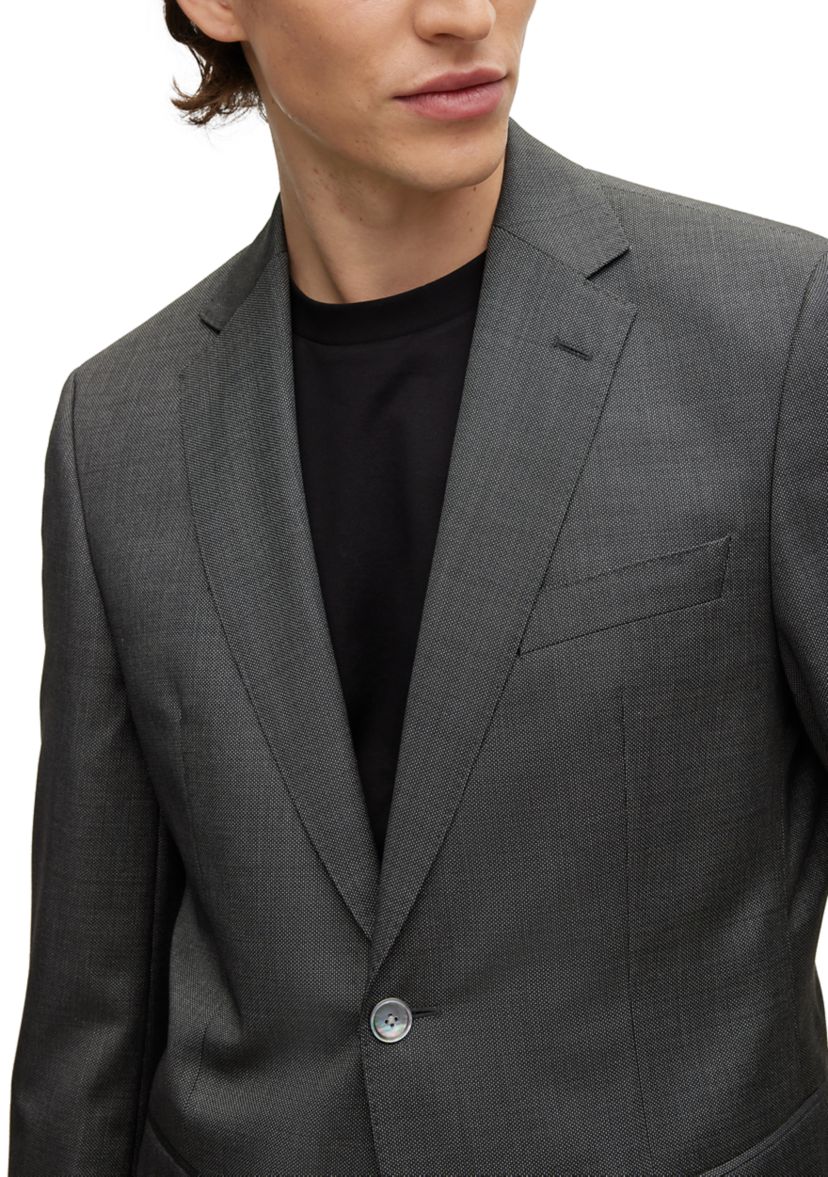 Slim Fit Micro Pattern Virgin Wool Coat