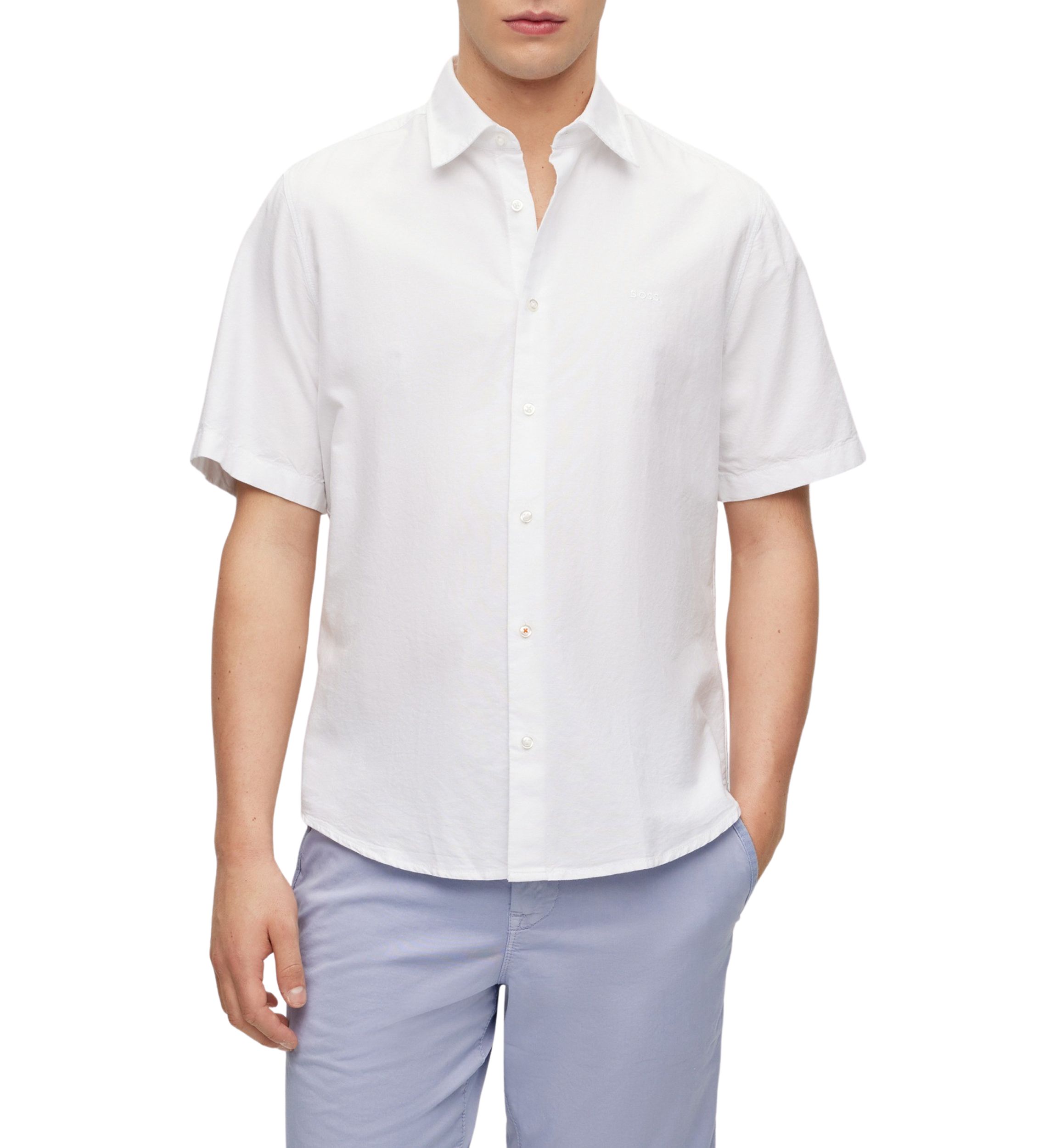 Mens Short Sleeve Solid Oxford Woven Shirt