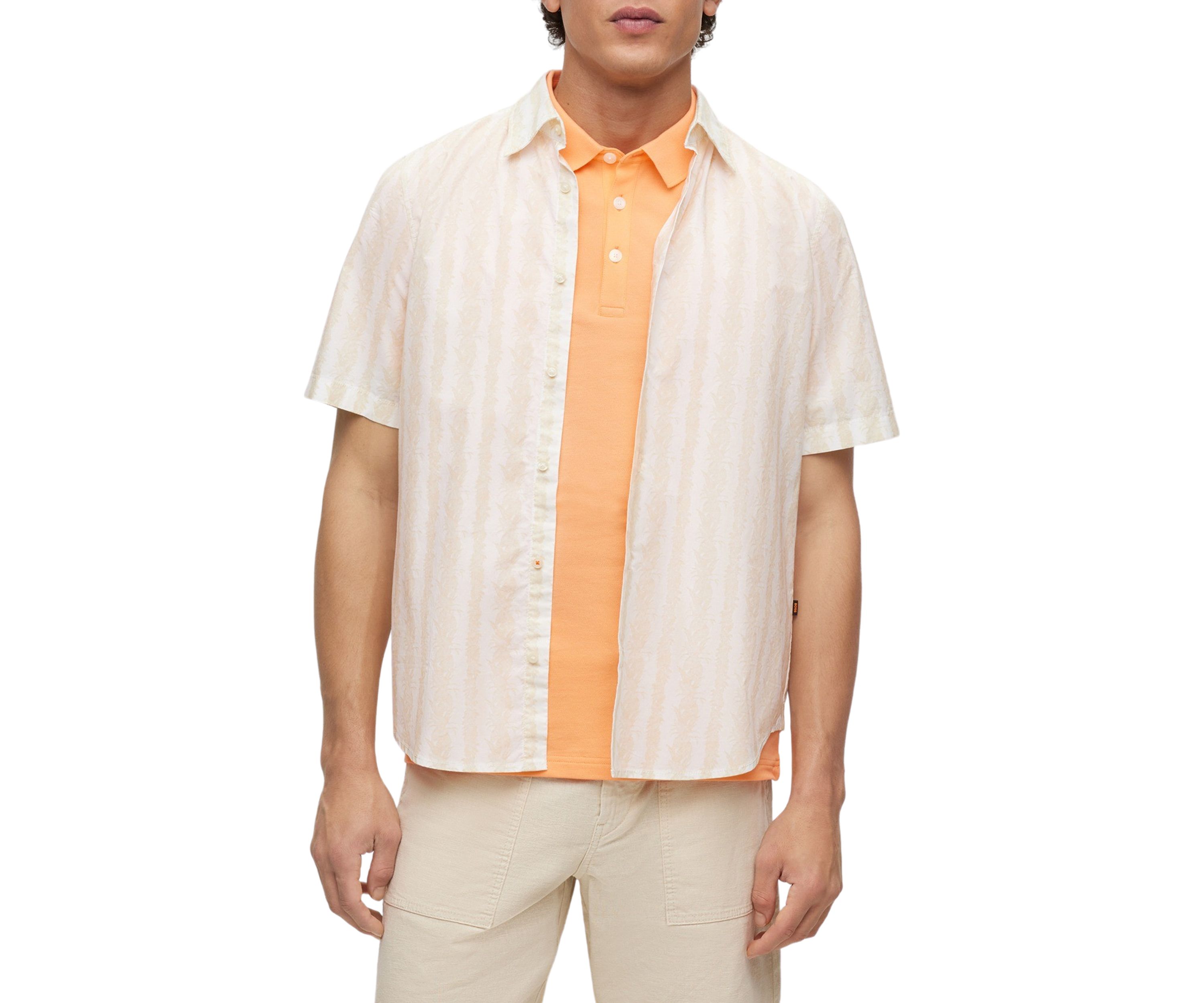 Mens Short Sleeve Vertical Palm Woven Shirt