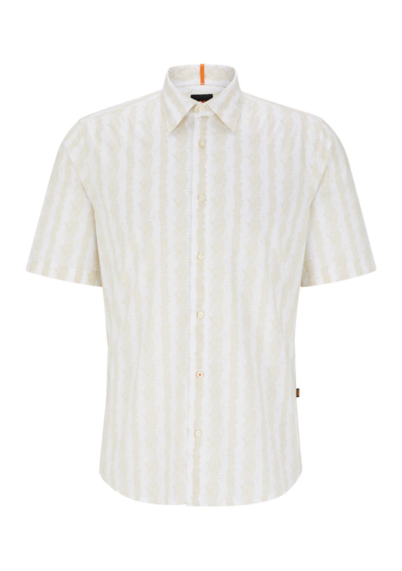 Mens Short Sleeve Vertical Palm Woven Shirt