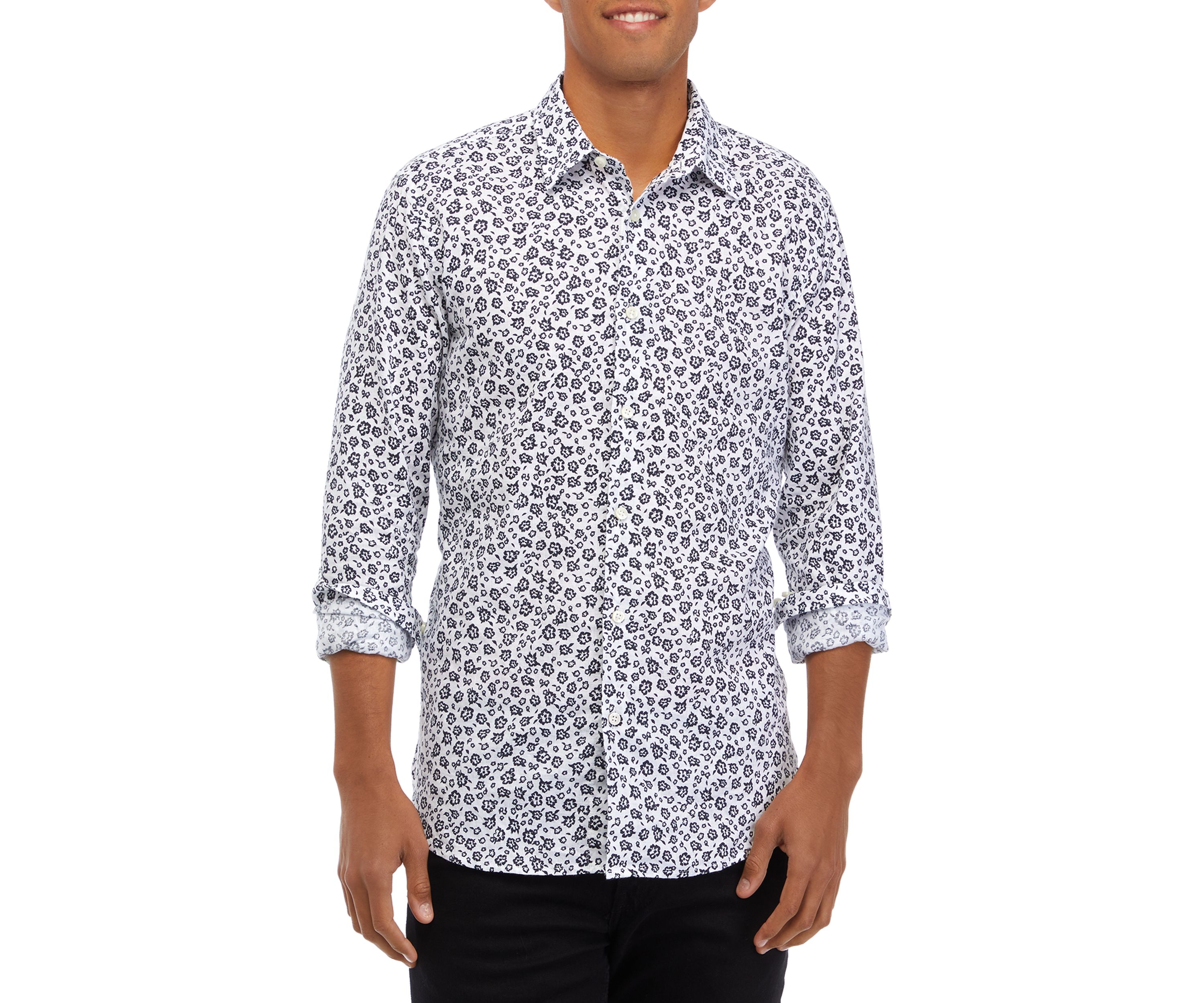 Mens Linen Mix Print Shirt