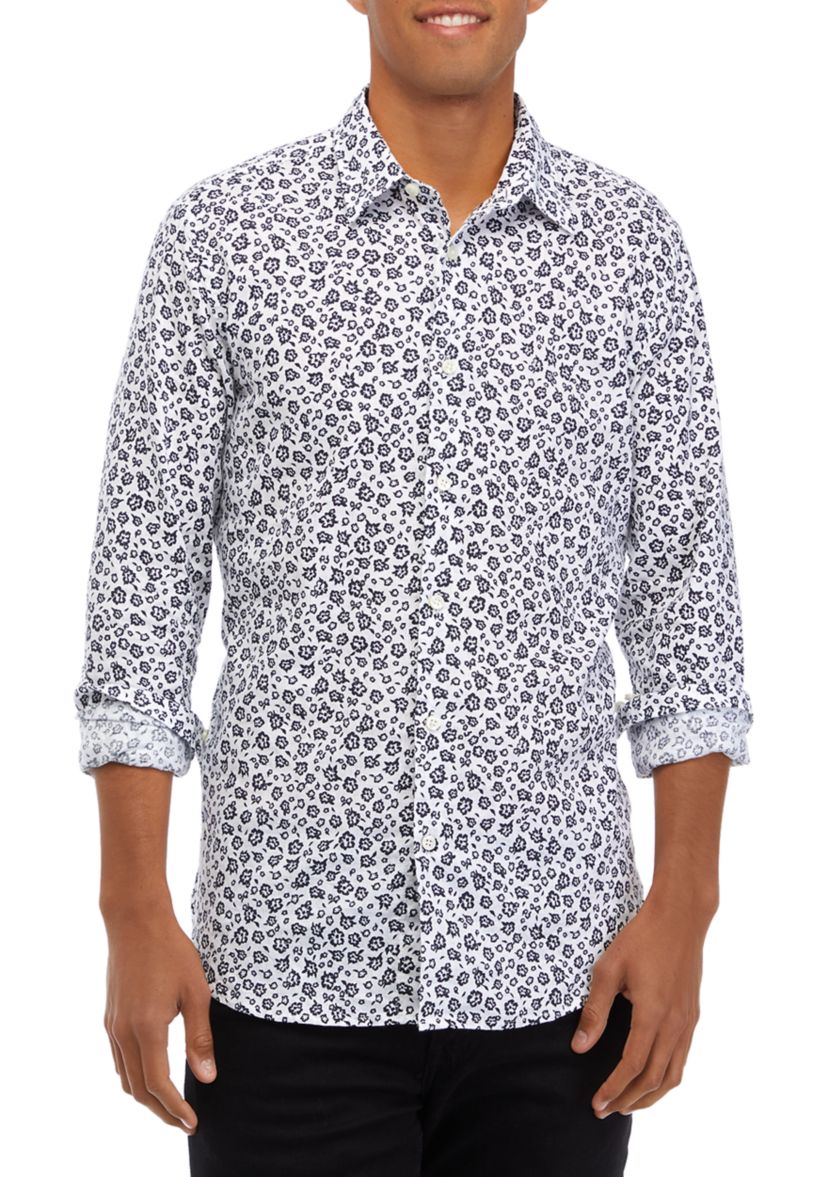 Mens Linen Mix Print Shirt