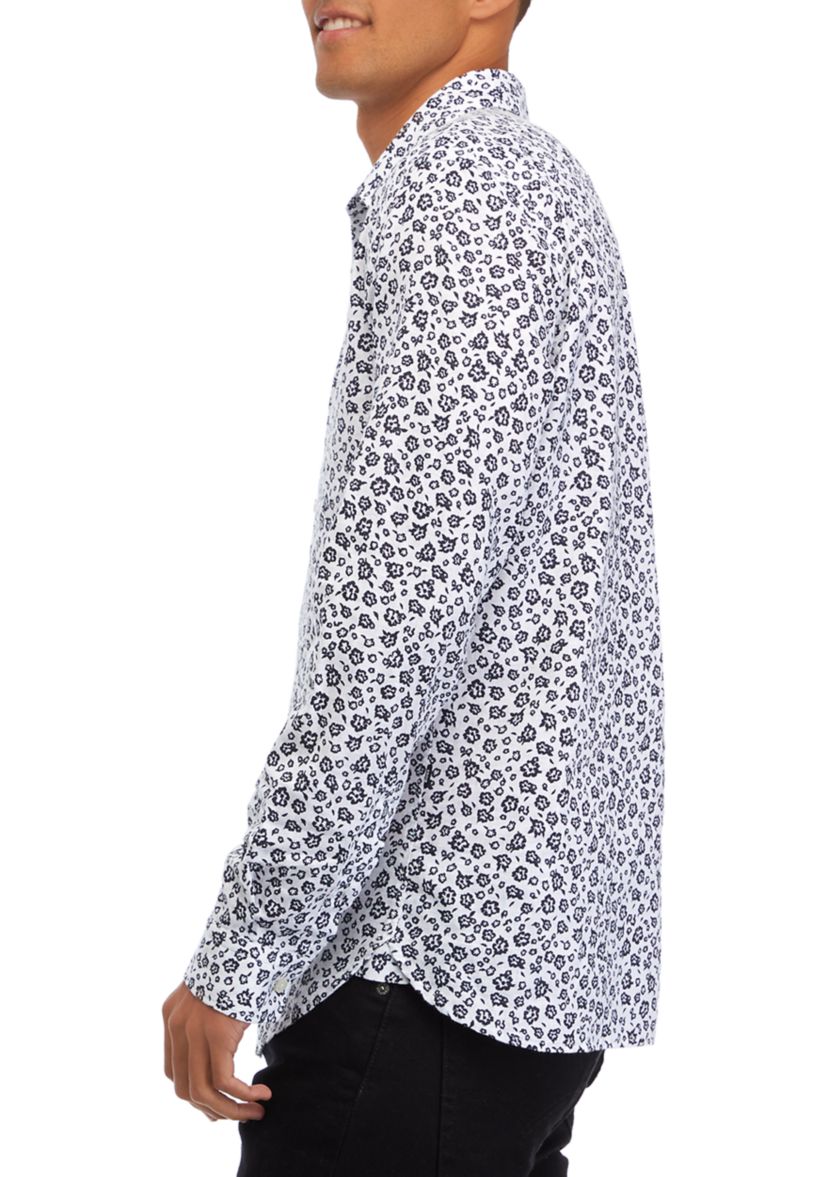 Mens Linen Mix Print Shirt