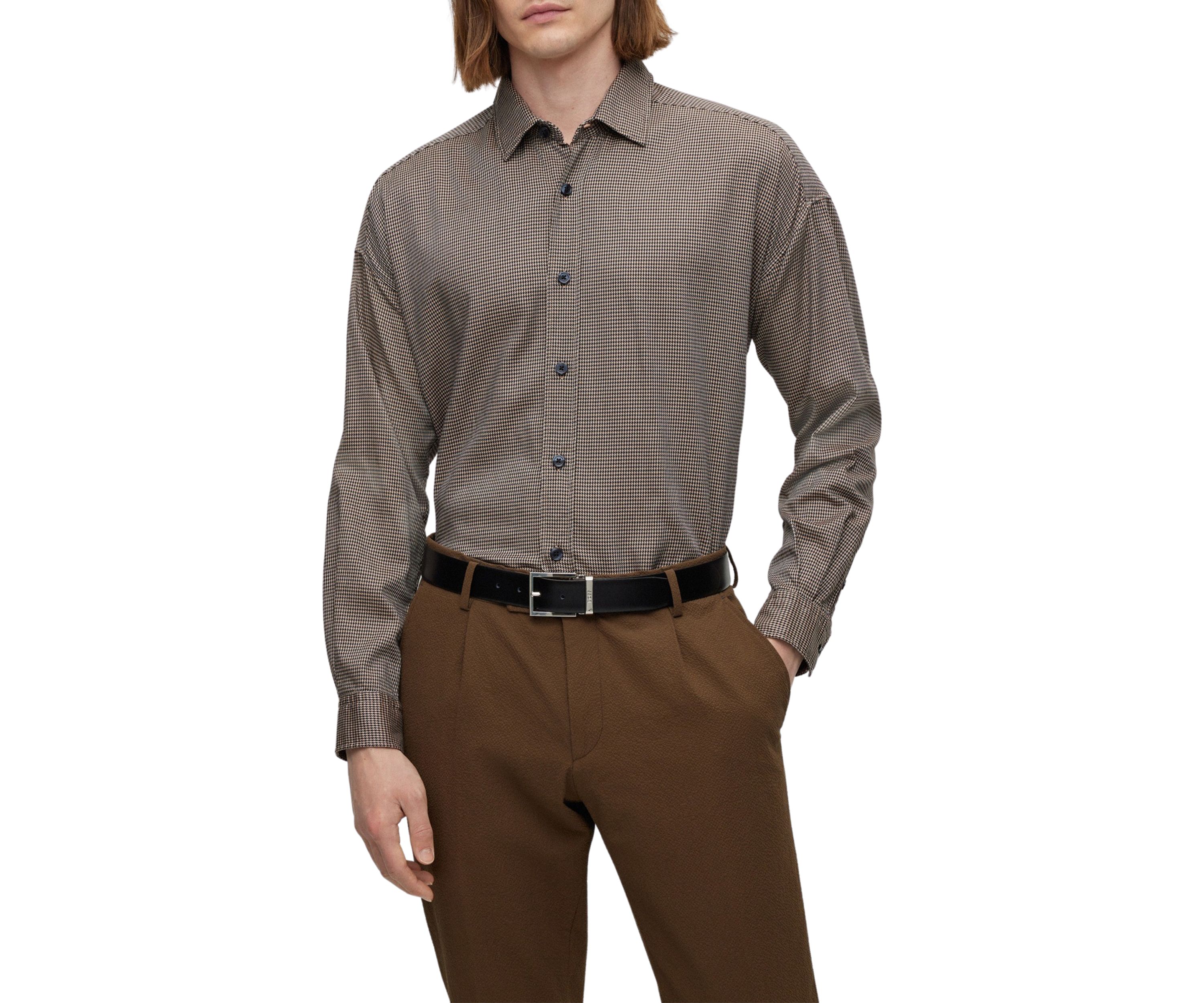 Mens Relaxed Fit Houndstooth Shirt