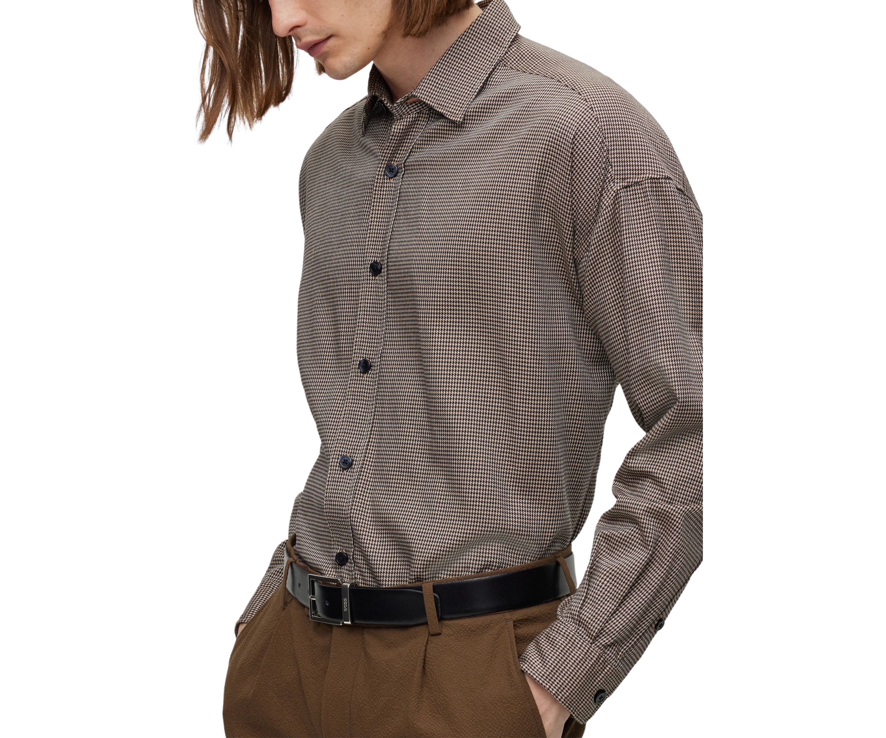 Mens Relaxed Fit Houndstooth Shirt