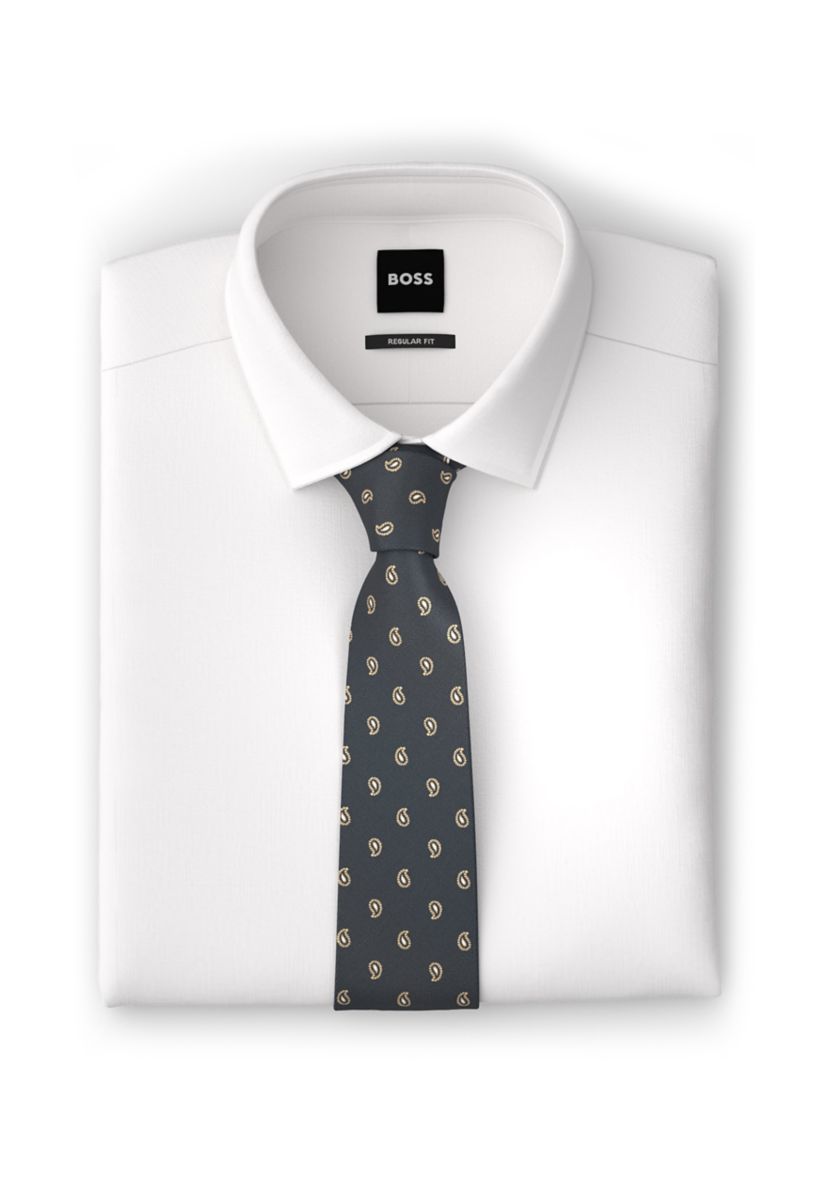 Medium Gray Paisley Printed Tie