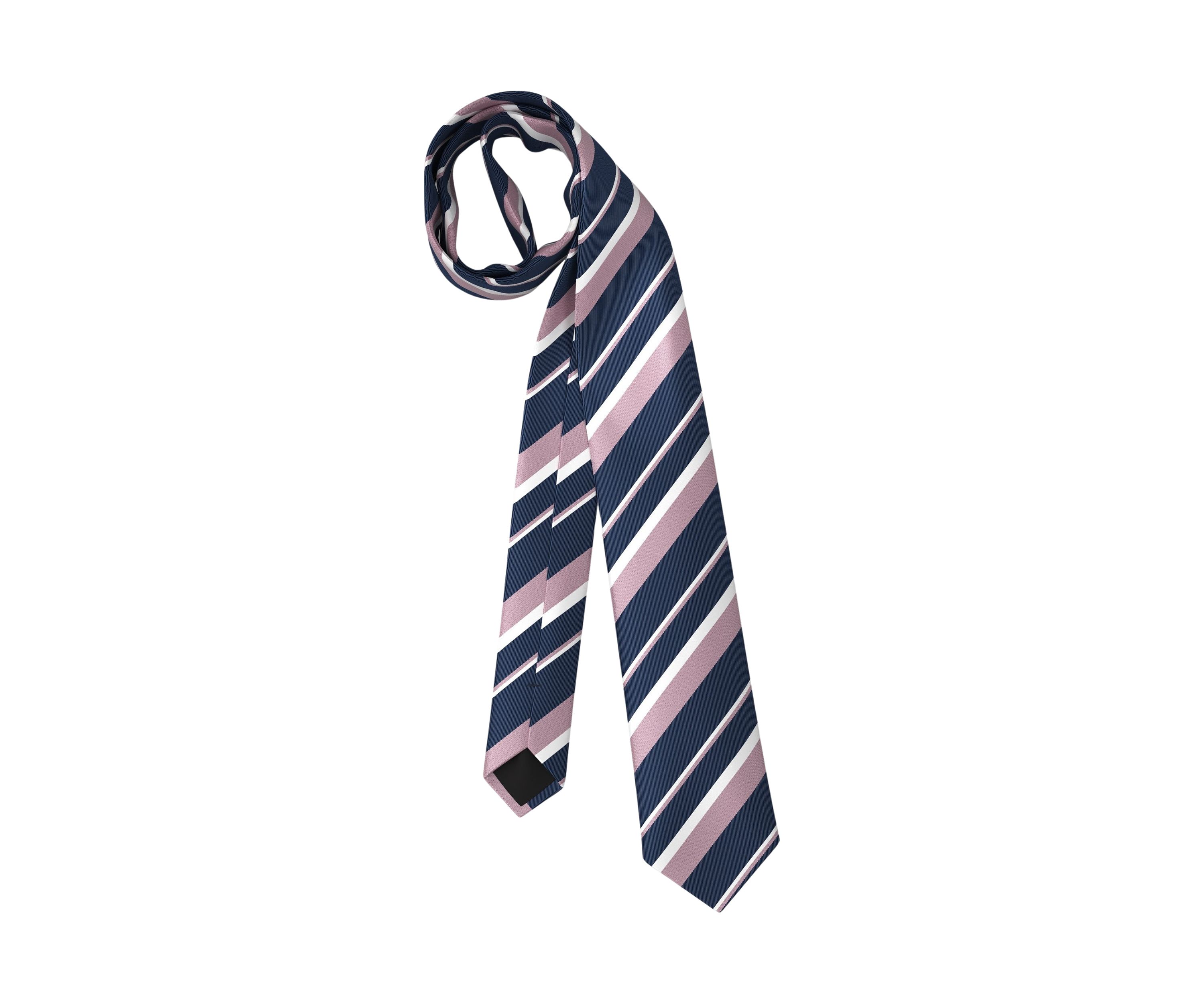 Striped Pastel Pink and Navy Blue Silk Tie