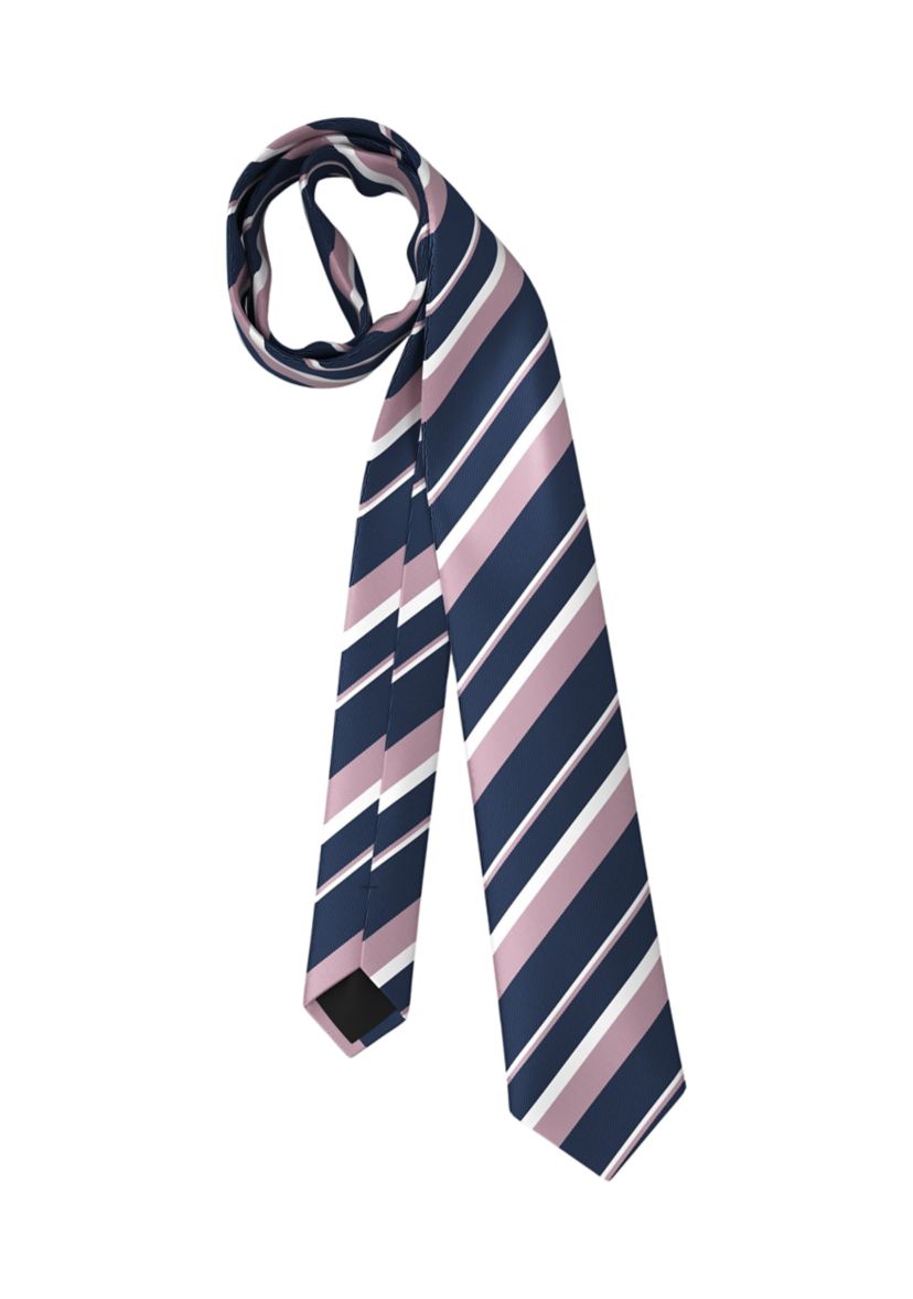 Striped Pastel Pink and Navy Blue Silk Tie