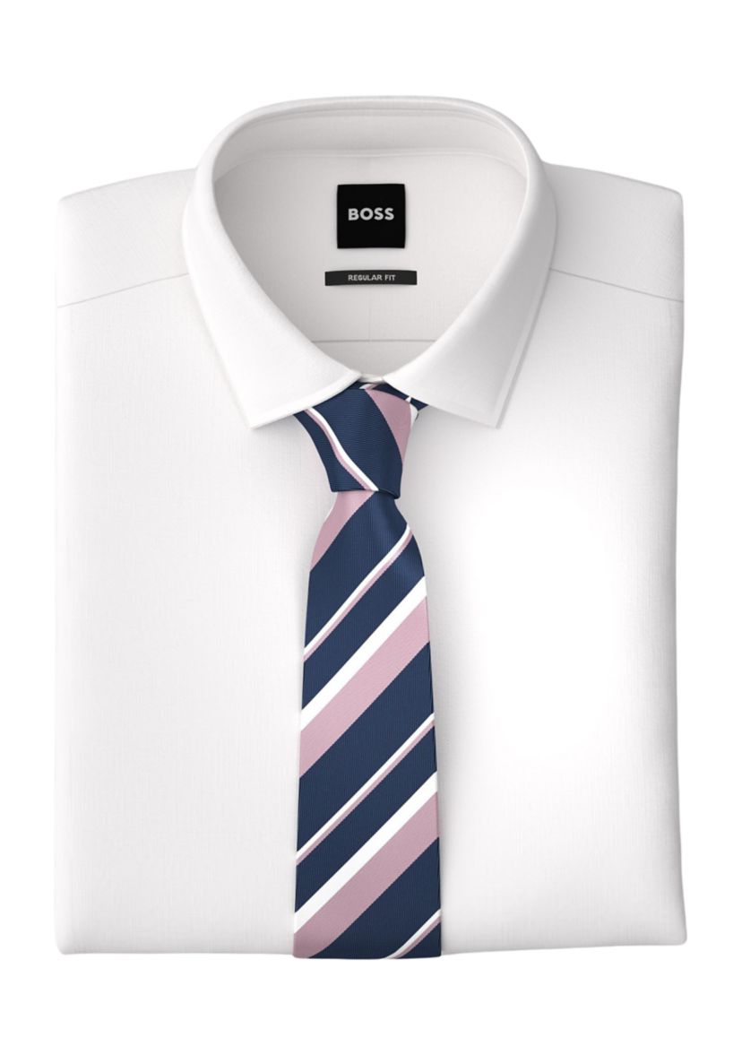 Striped Pastel Pink and Navy Blue Silk Tie