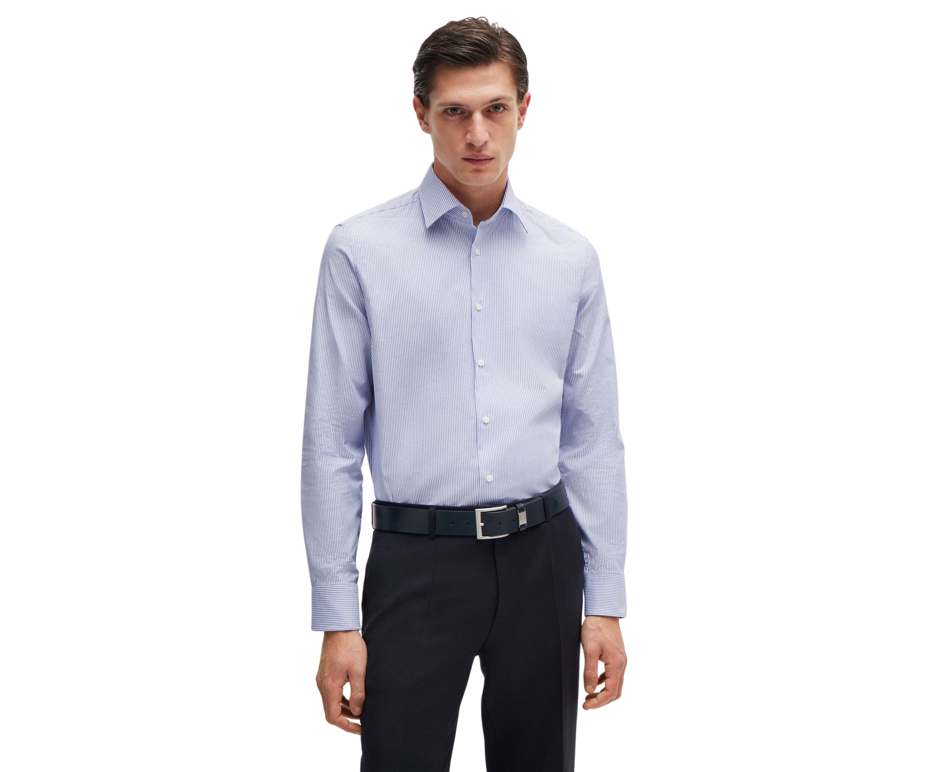 Mens  Vertical Stripe Cotton Shirt - Medium Blue 