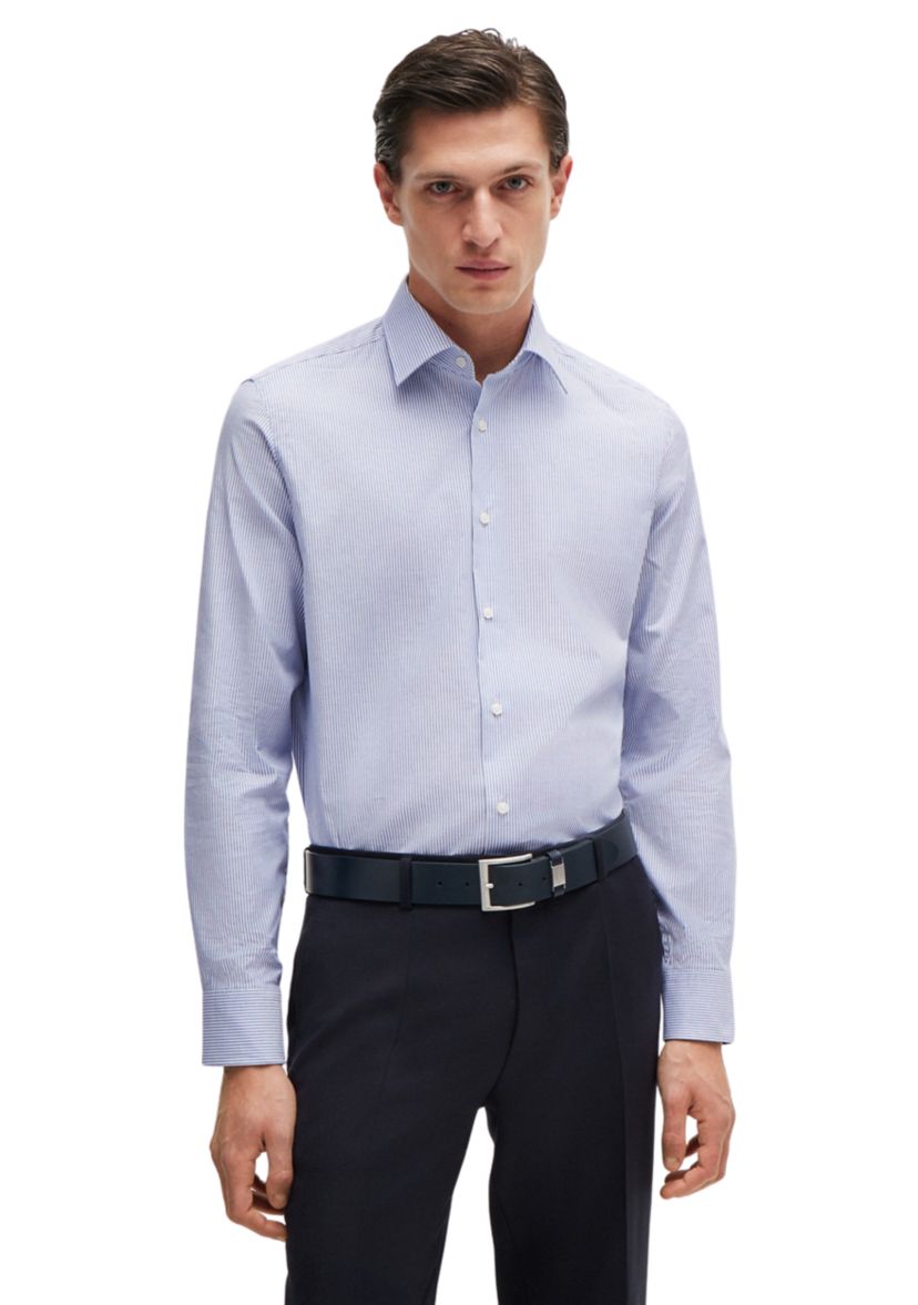 Mens  Vertical Stripe Cotton Shirt - Medium Blue 