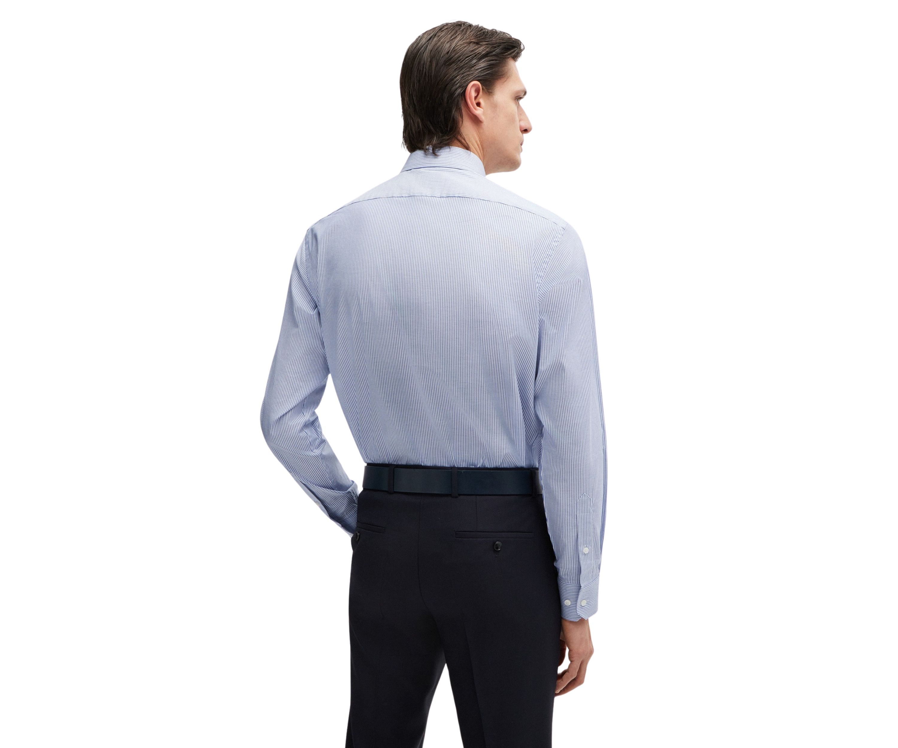 Mens  Vertical Stripe Cotton Shirt - Medium Blue 