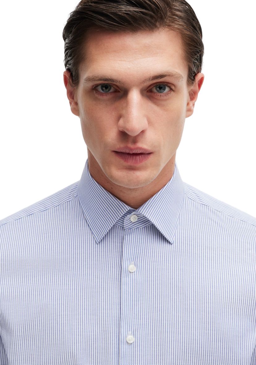 Mens  Vertical Stripe Cotton Shirt - Medium Blue 