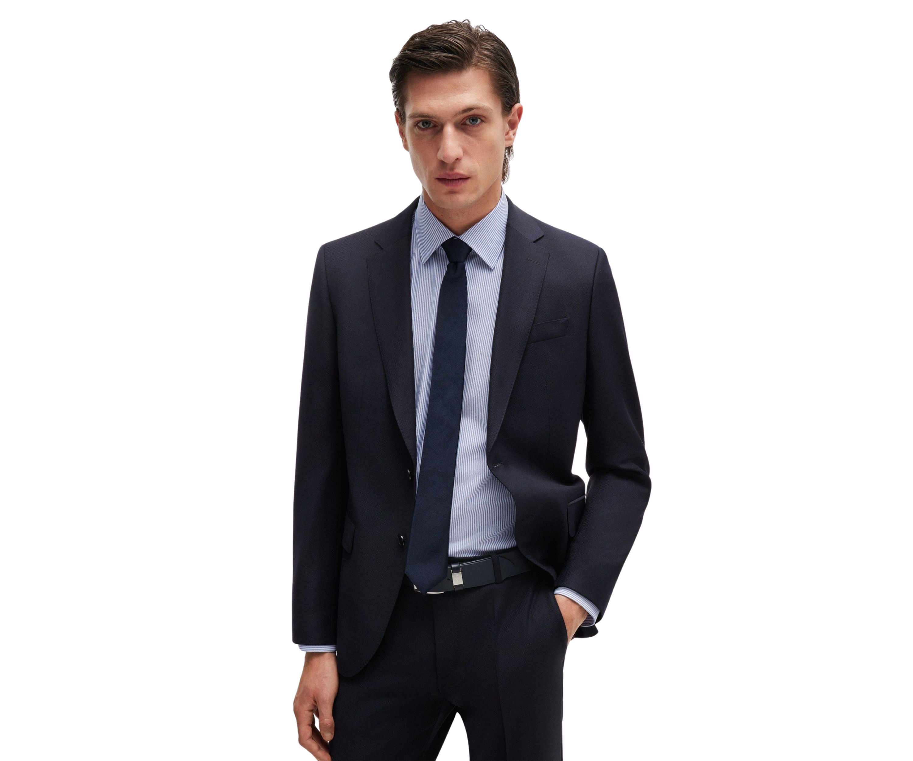 Mens  Vertical Stripe Cotton Shirt - Medium Blue 