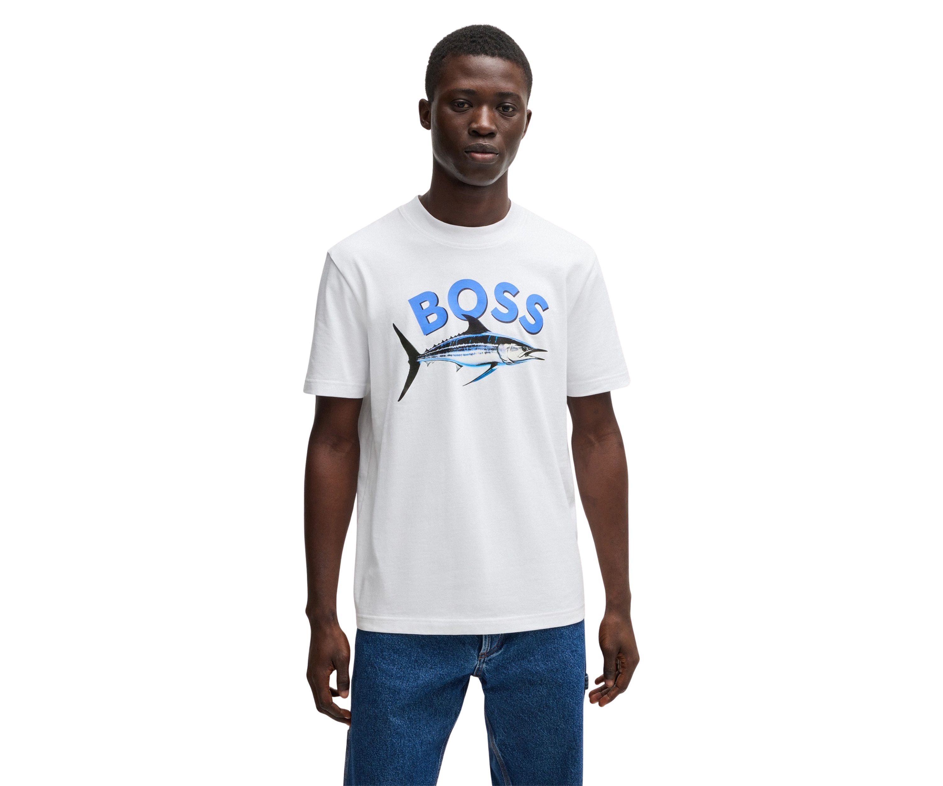 Mens Short Sleeve Cotton Fish Graphic T-Shirt 