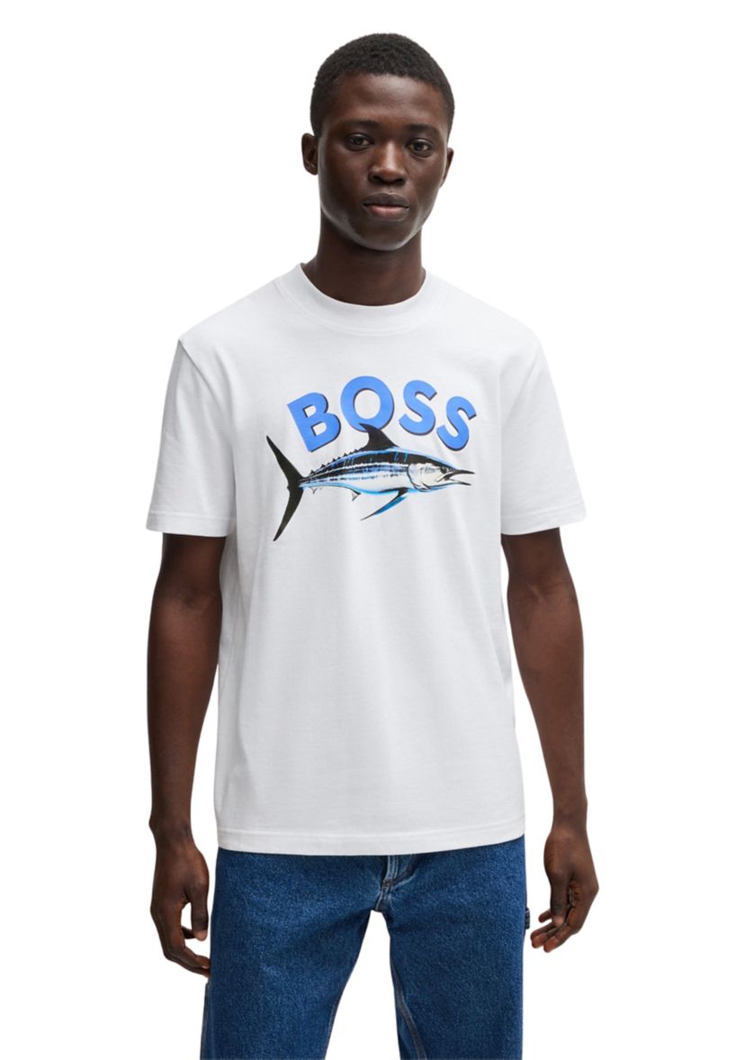 Mens Short Sleeve Cotton Fish Graphic T-Shirt 