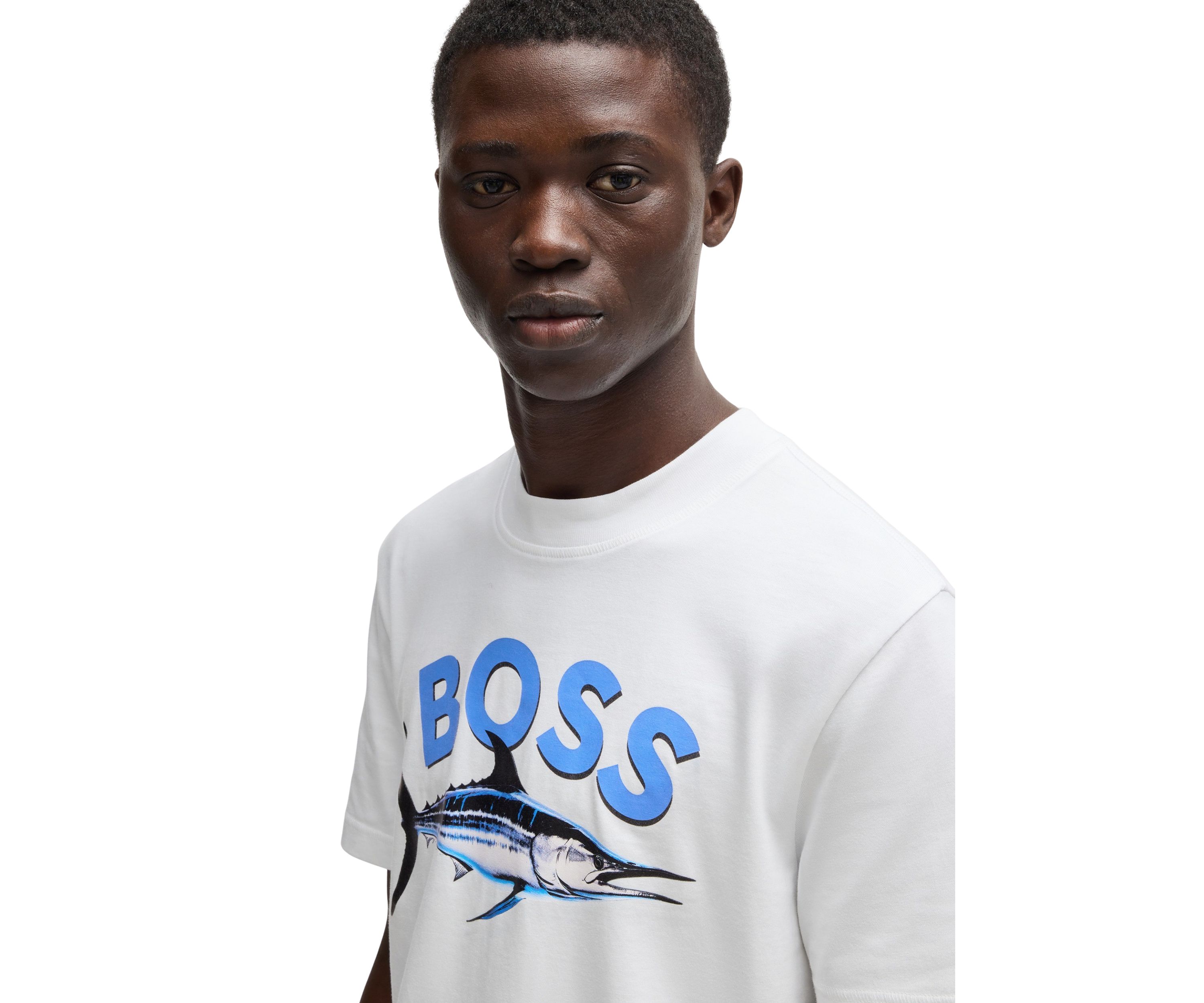 Mens Short Sleeve Cotton Fish Graphic T-Shirt 