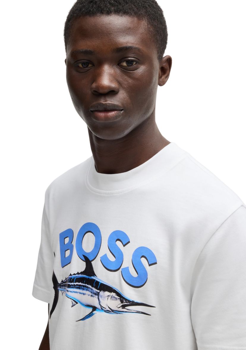 Mens Short Sleeve Cotton Fish Graphic T-Shirt 