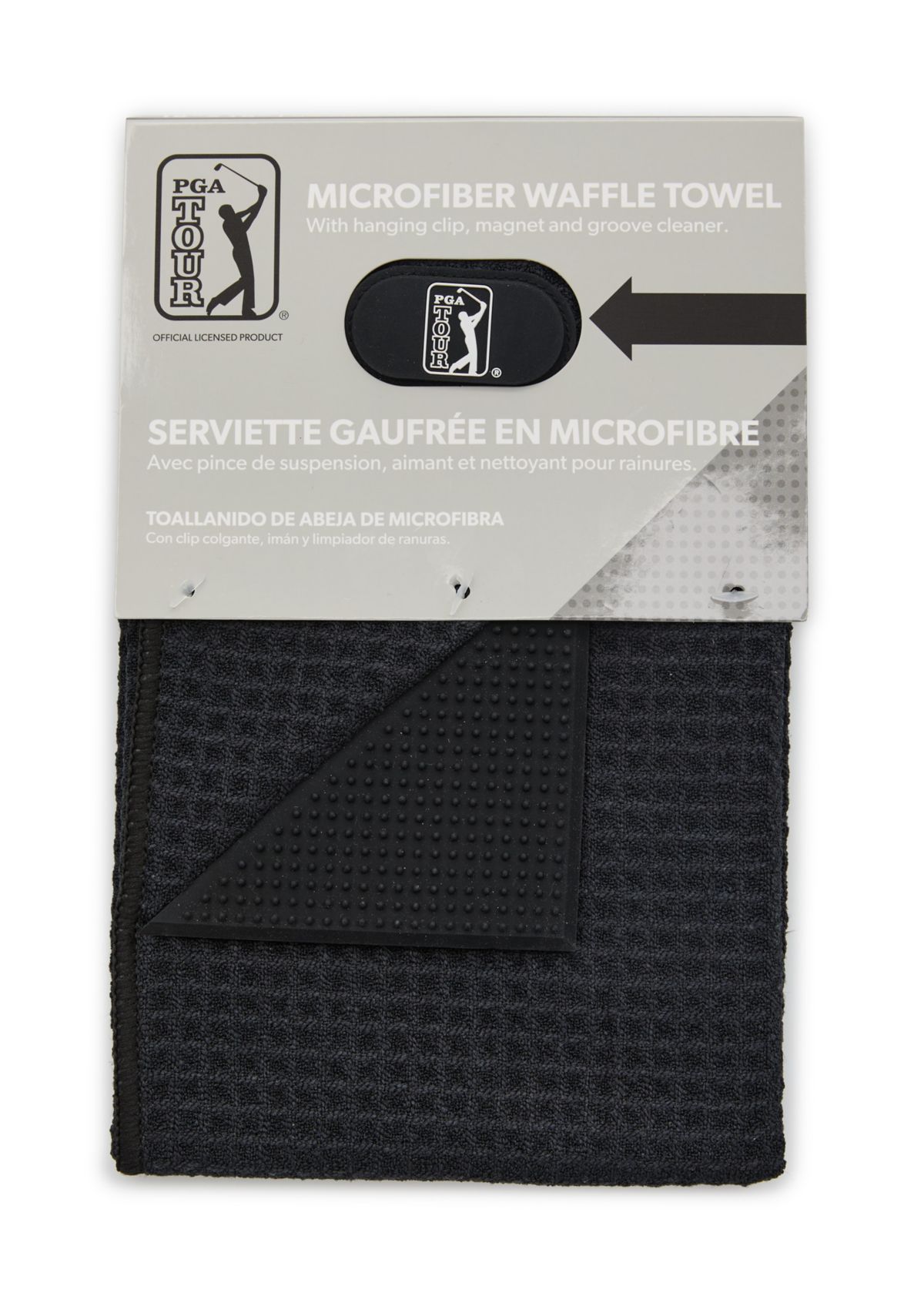 Mens Solid Waffle Magnet Golf Towel with Groove Cleaner