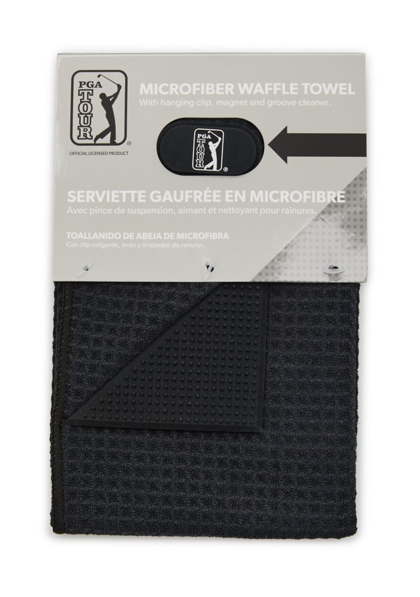 Mens Solid Waffle Magnet Golf Towel with Groove Cleaner
