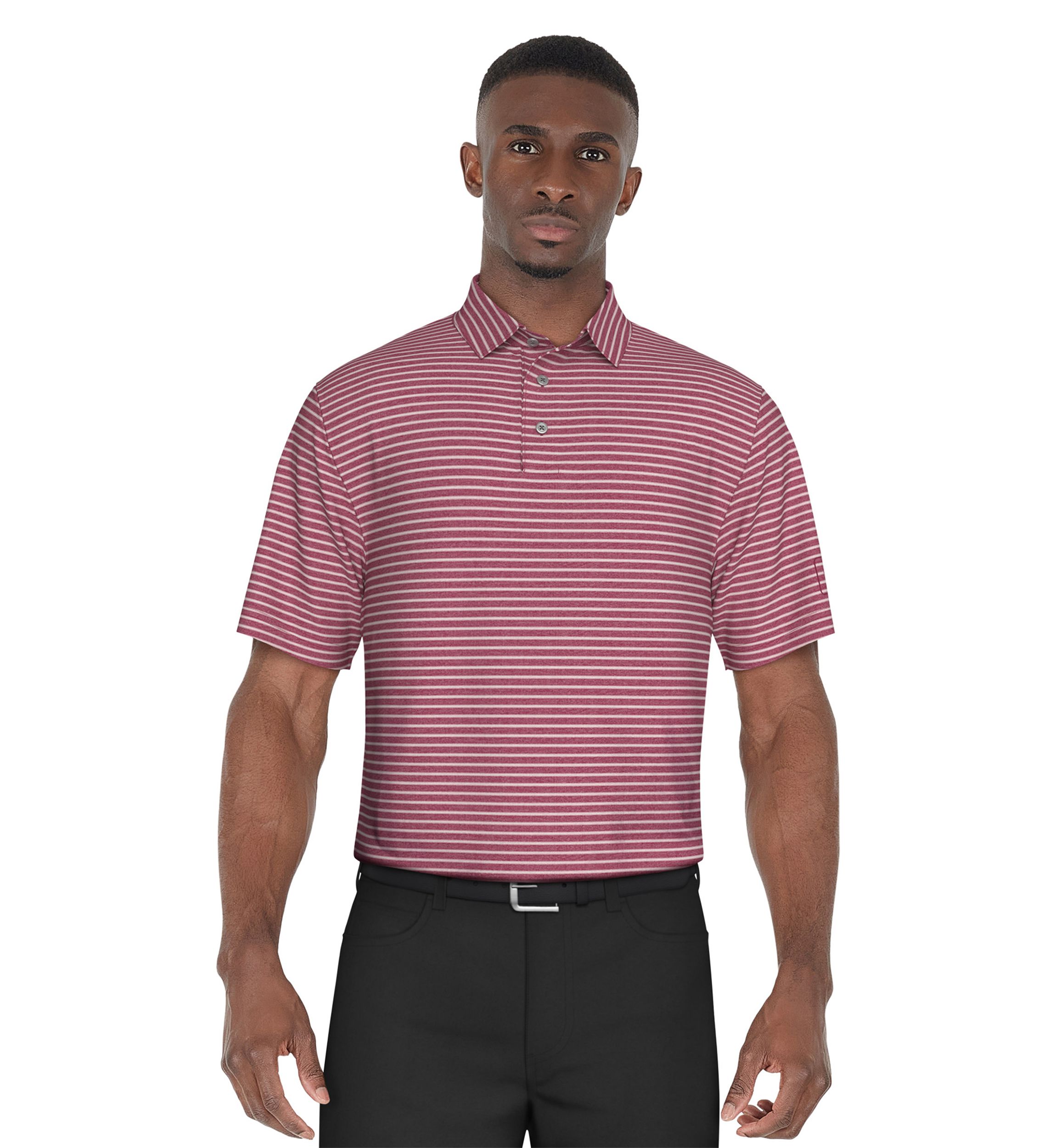 Mens Heather Feeder Stripe Golf Polo Shirt