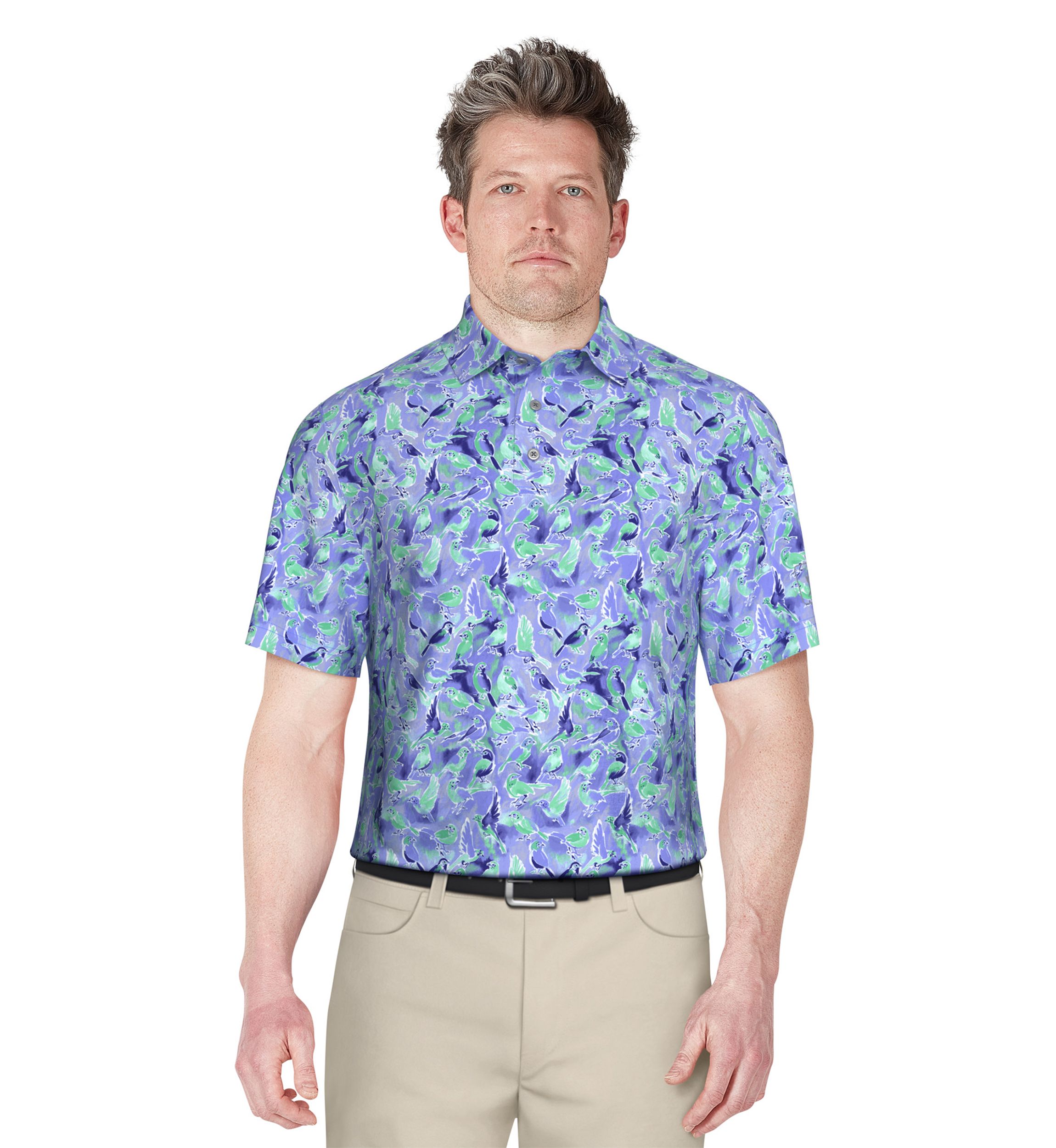 Mens Watercolor Birdie Print Short Sleeve Golf Polo Shirt