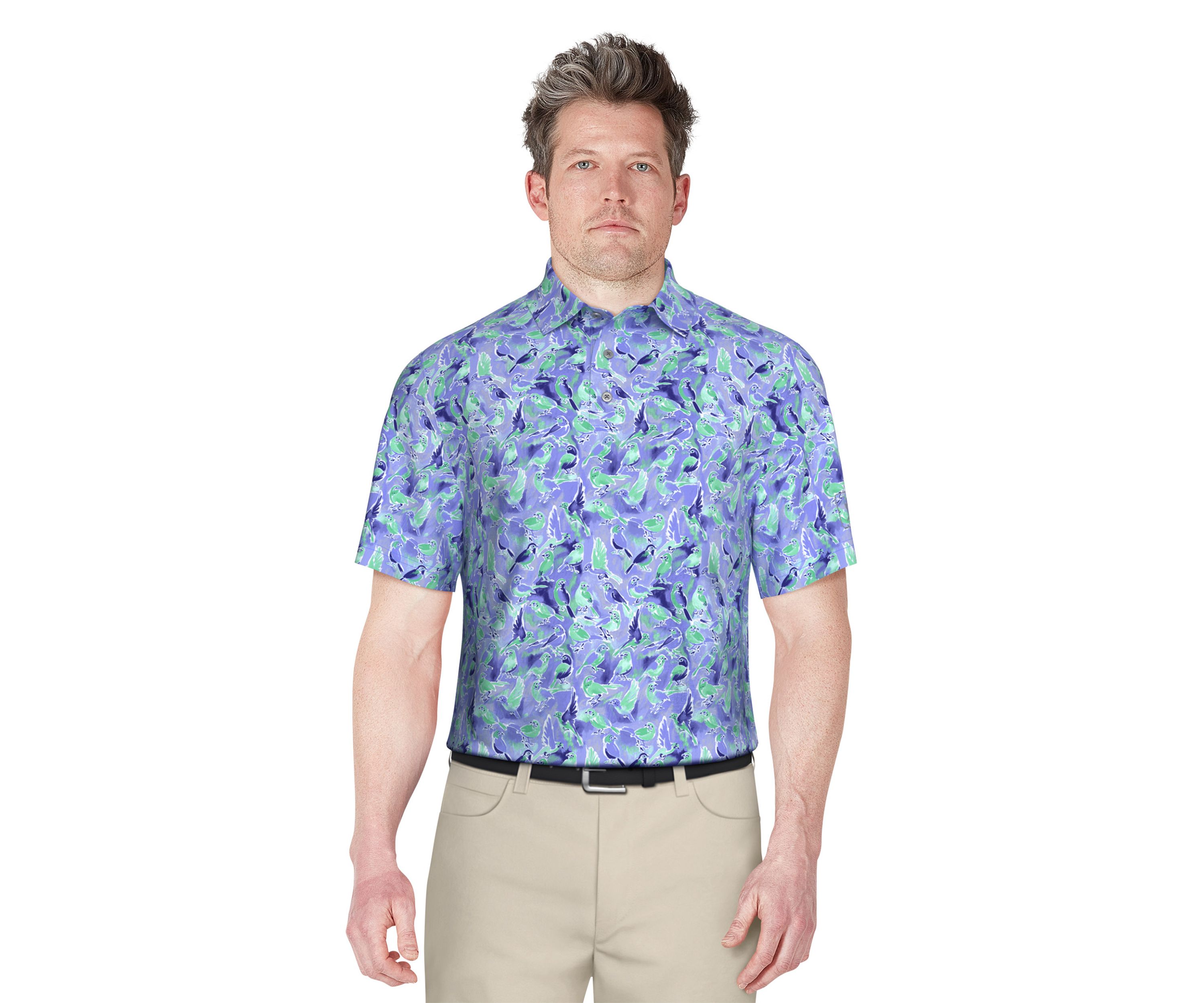 Mens Watercolor Birdie Print Short Sleeve Golf Polo Shirt