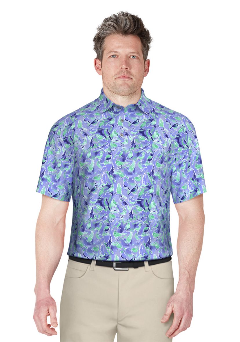 Mens Watercolor Birdie Print Short Sleeve Golf Polo Shirt