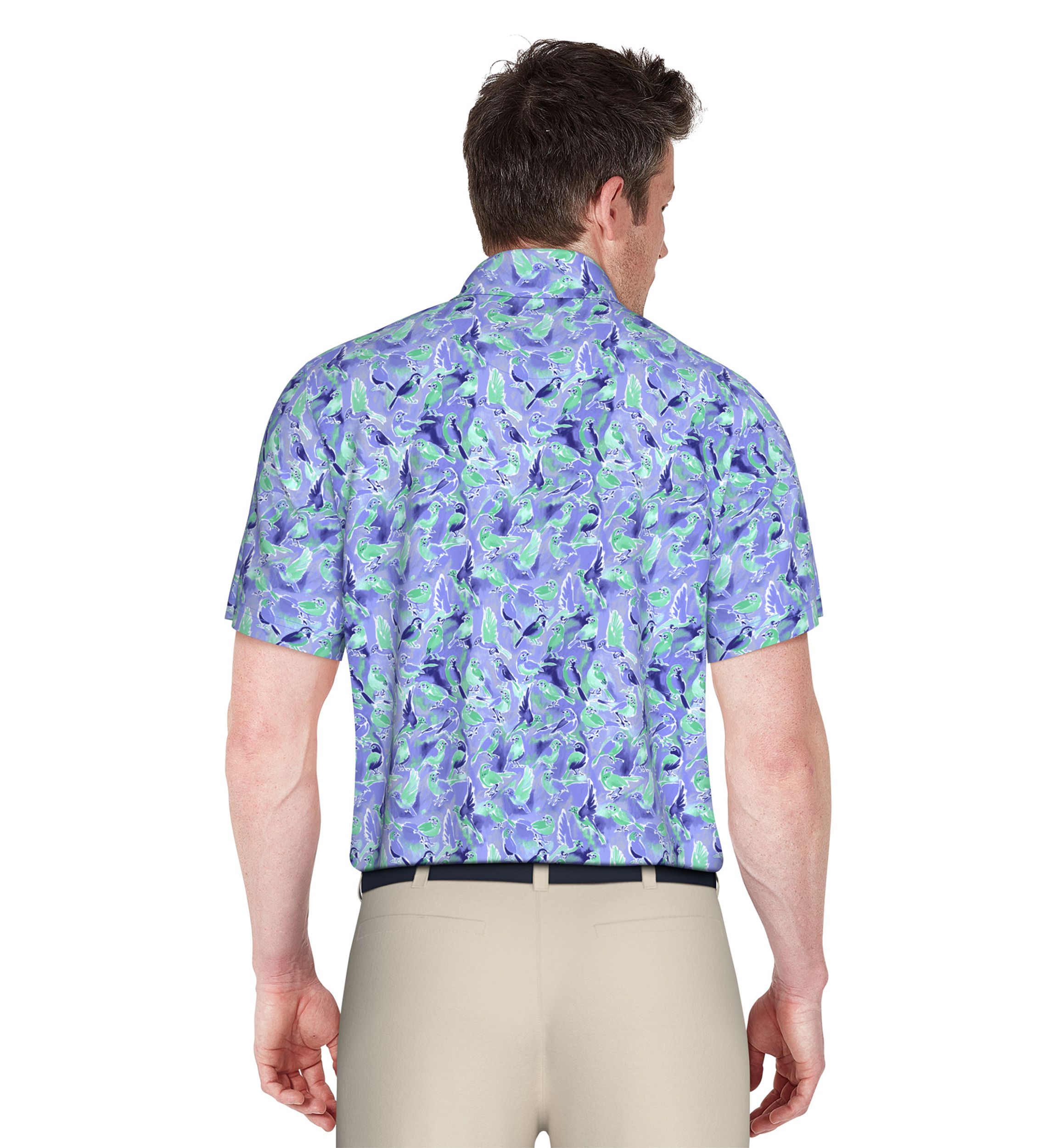 Mens Watercolor Birdie Print Short Sleeve Golf Polo Shirt