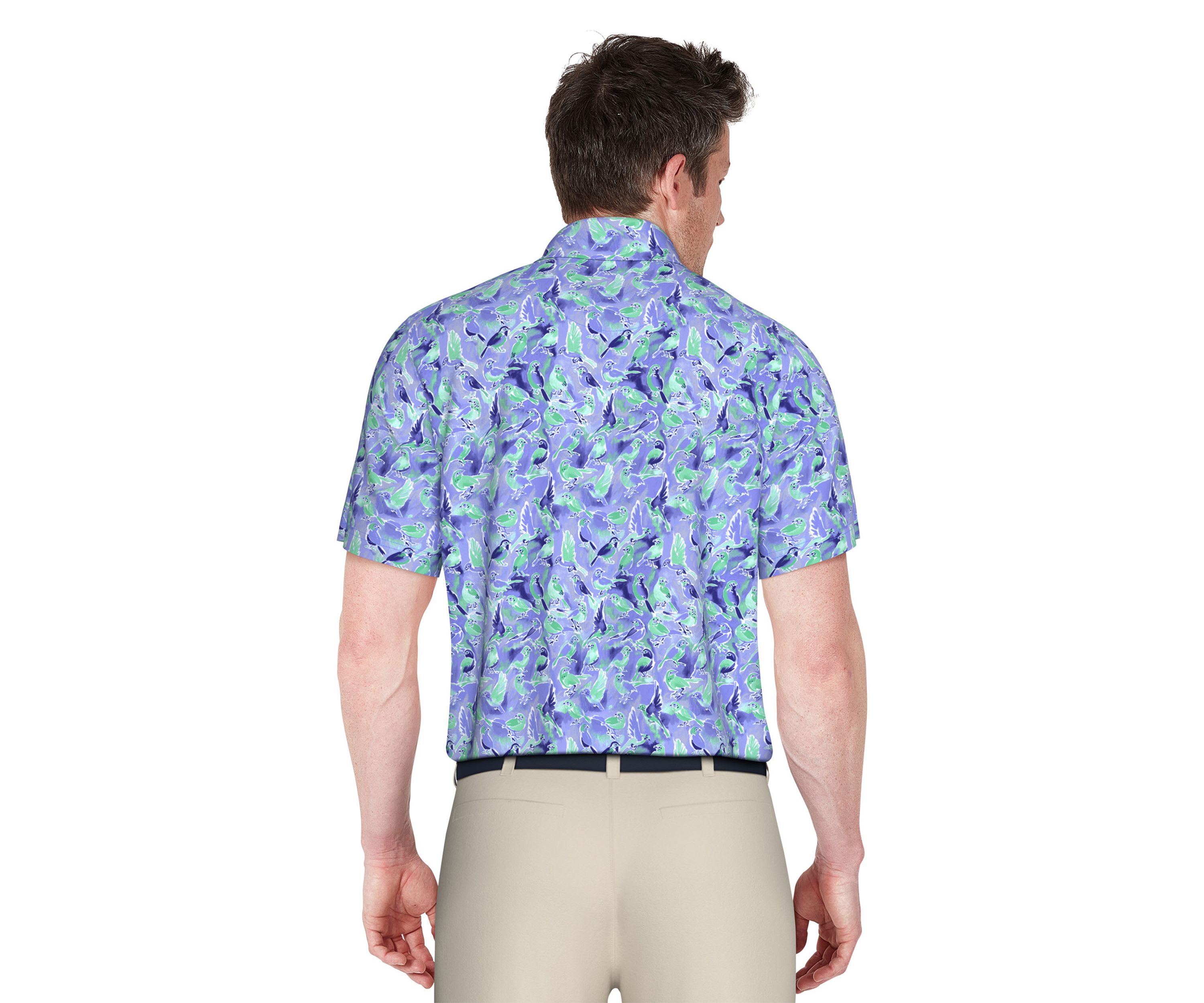 Mens Watercolor Birdie Print Short Sleeve Golf Polo Shirt