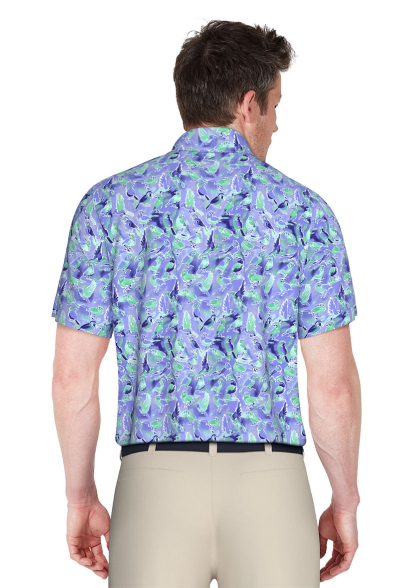 Mens Watercolor Birdie Print Short Sleeve Golf Polo Shirt